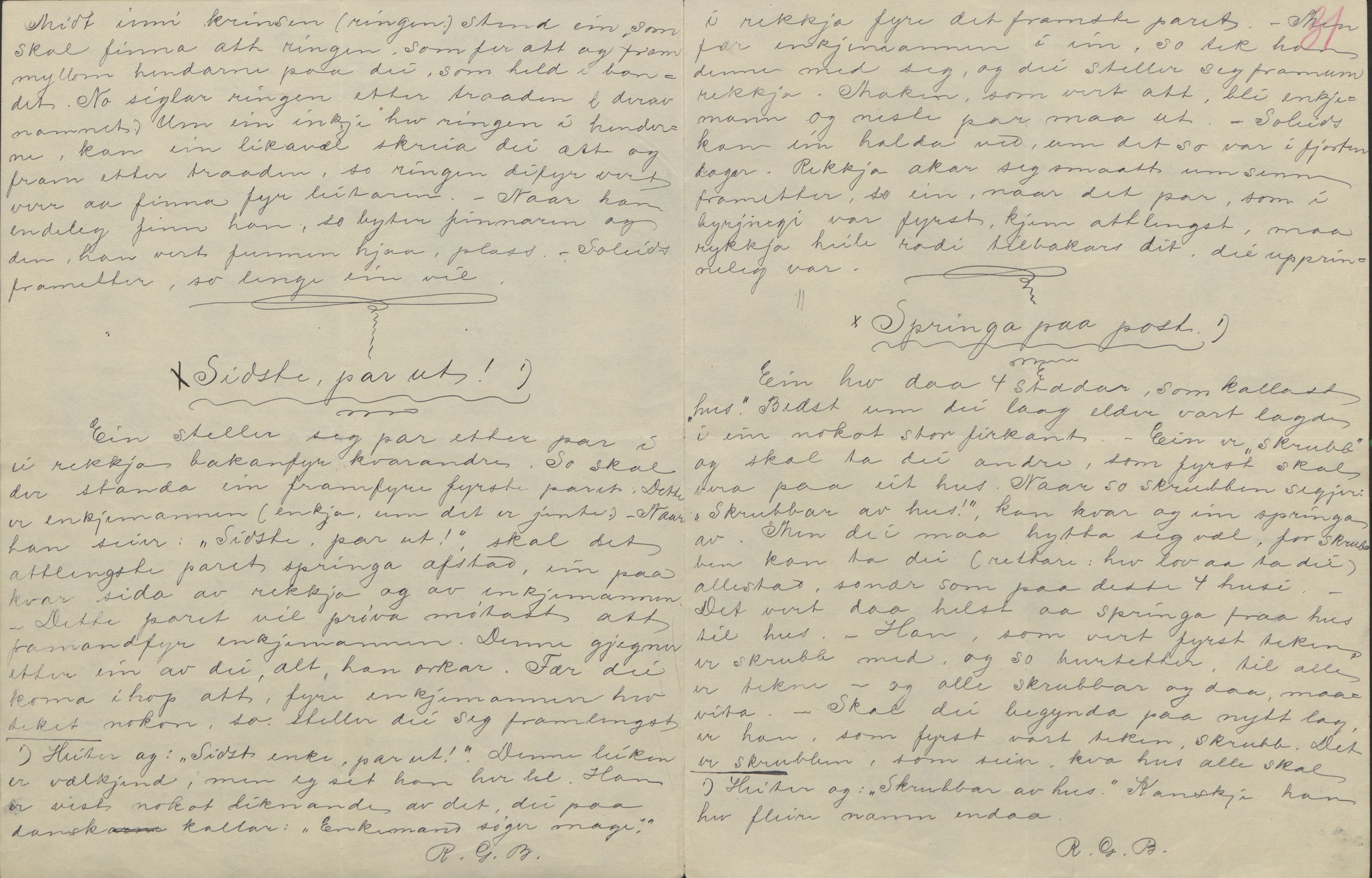 Rikard Berge, TEMU/TGM-A-1003/F/L0004/0053: 101-159 / 157 Manuskript, notatar, brev o.a. Nokre leiker, manuskript, 1906-1908, p. 30-31
