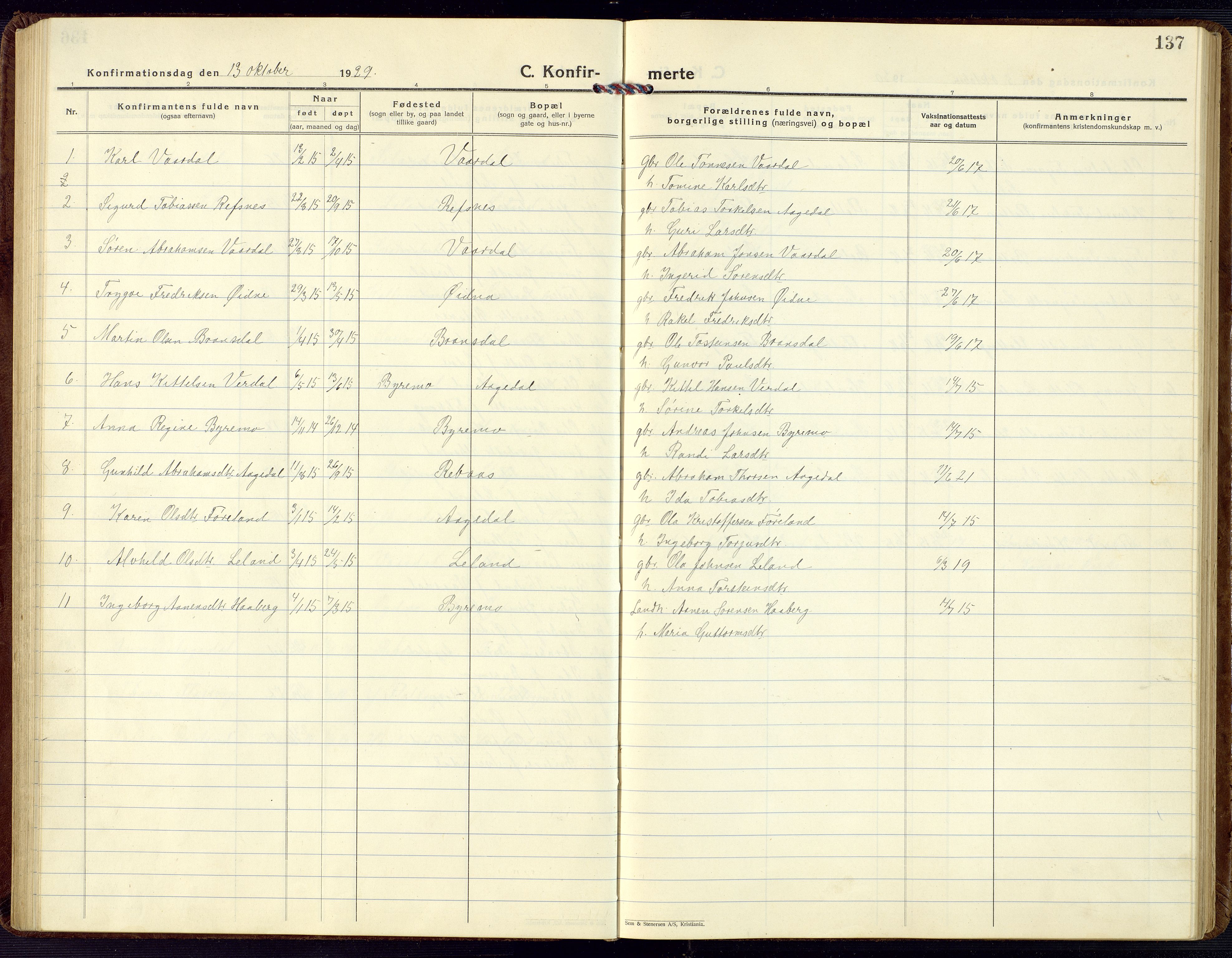 Bjelland sokneprestkontor, SAK/1111-0005/F/Fb/Fbc/L0004: Parish register (copy) no. B 4, 1921-1978, p. 137