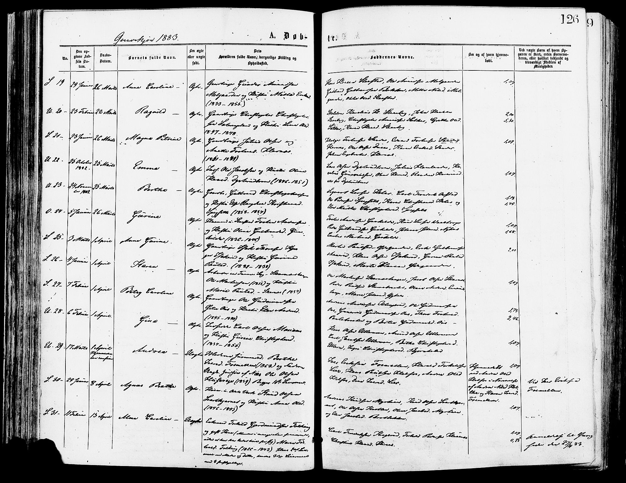 Sør-Odal prestekontor, AV/SAH-PREST-030/H/Ha/Haa/L0005: Parish register (official) no. 5, 1876-1885, p. 126