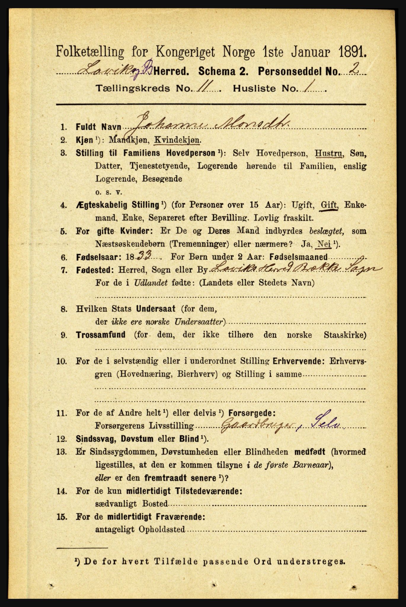 RA, 1891 census for 1415 Lavik og Brekke, 1891, p. 2137