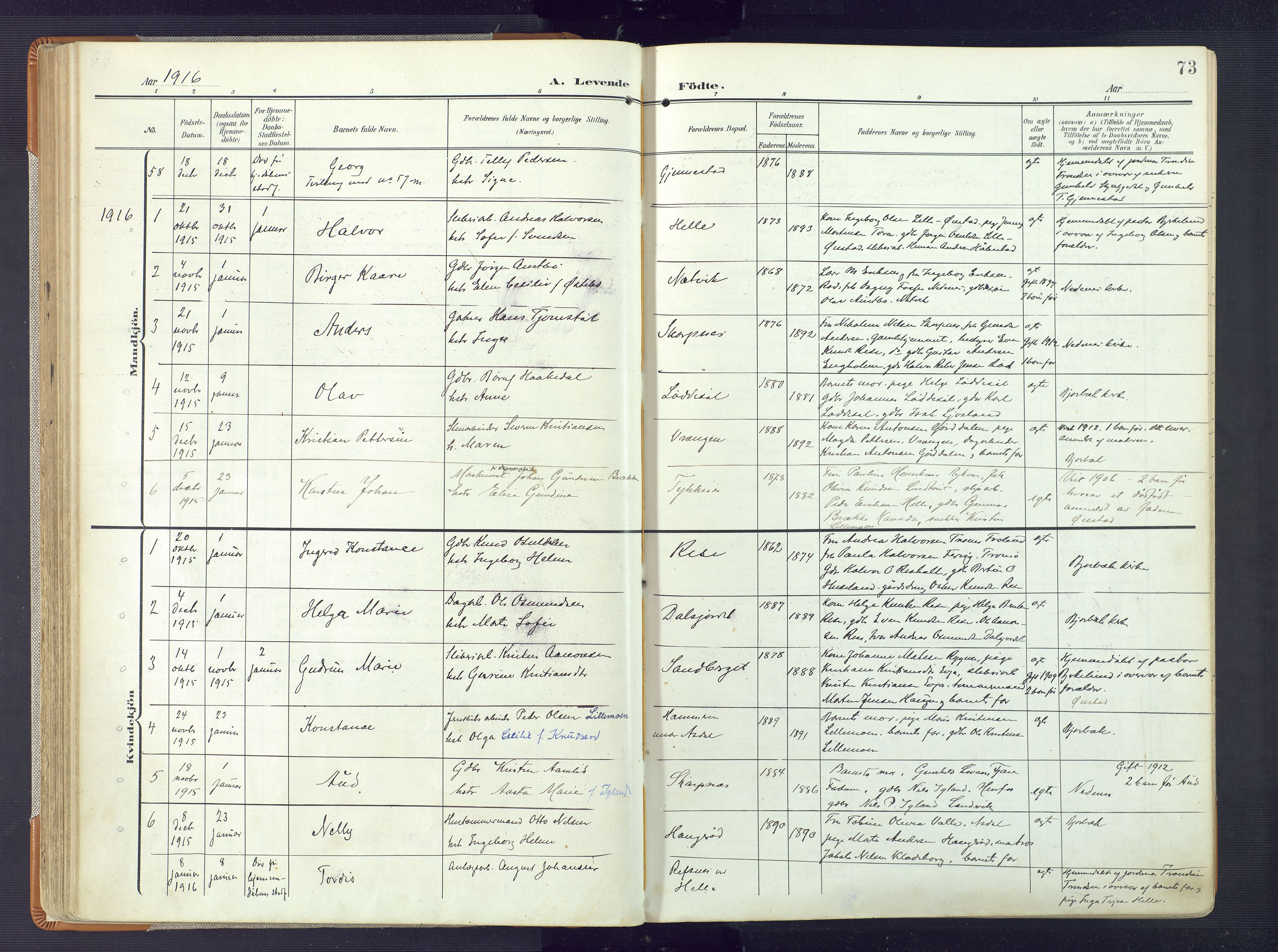 Øyestad sokneprestkontor, AV/SAK-1111-0049/F/Fa/L0019: Parish register (official) no. A 19, 1908-1922, p. 73