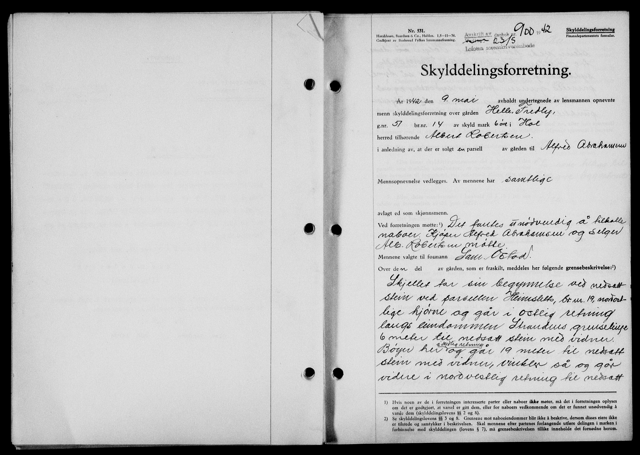 Lofoten sorenskriveri, SAT/A-0017/1/2/2C/L0009a: Mortgage book no. 9a, 1941-1942, Diary no: : 900/1942