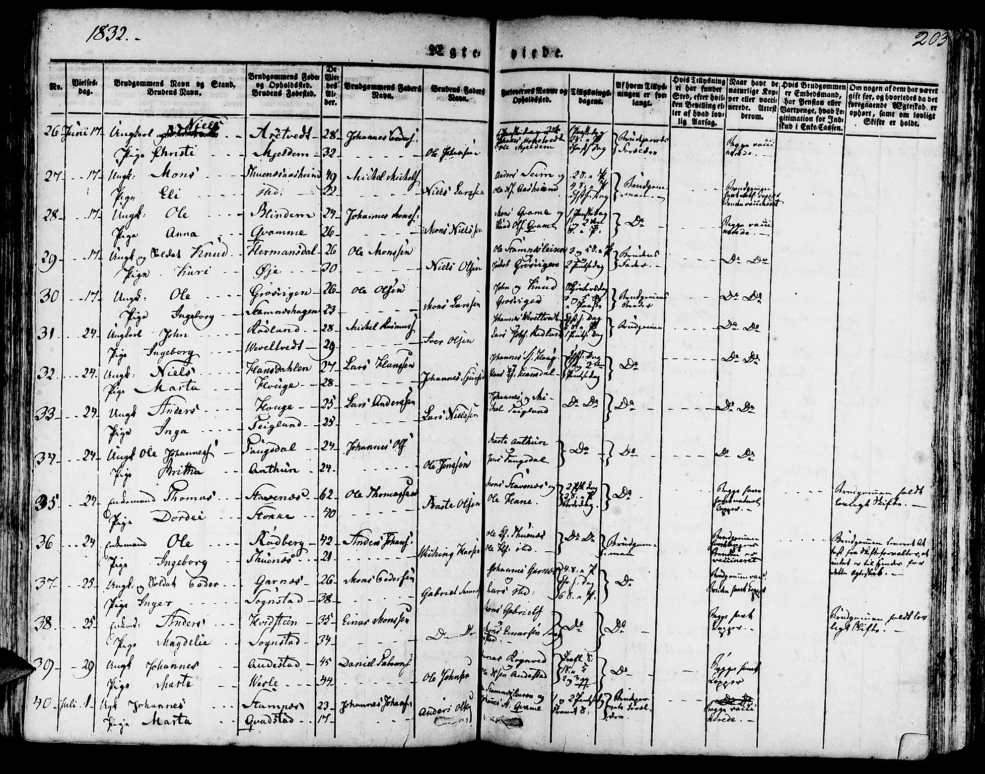 Haus sokneprestembete, SAB/A-75601/H/Haa: Parish register (official) no. A 14, 1827-1838, p. 203