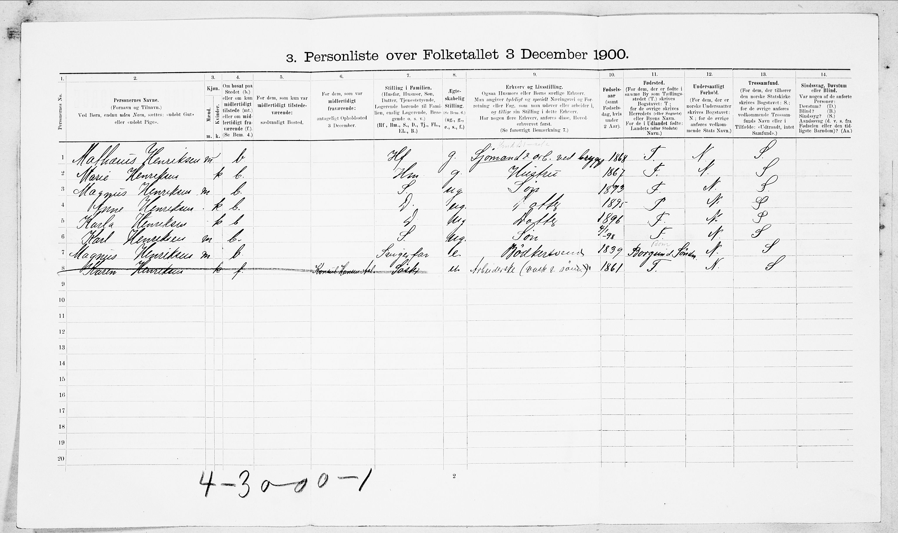 SAT, 1900 census for Ålesund, 1900, p. 1999