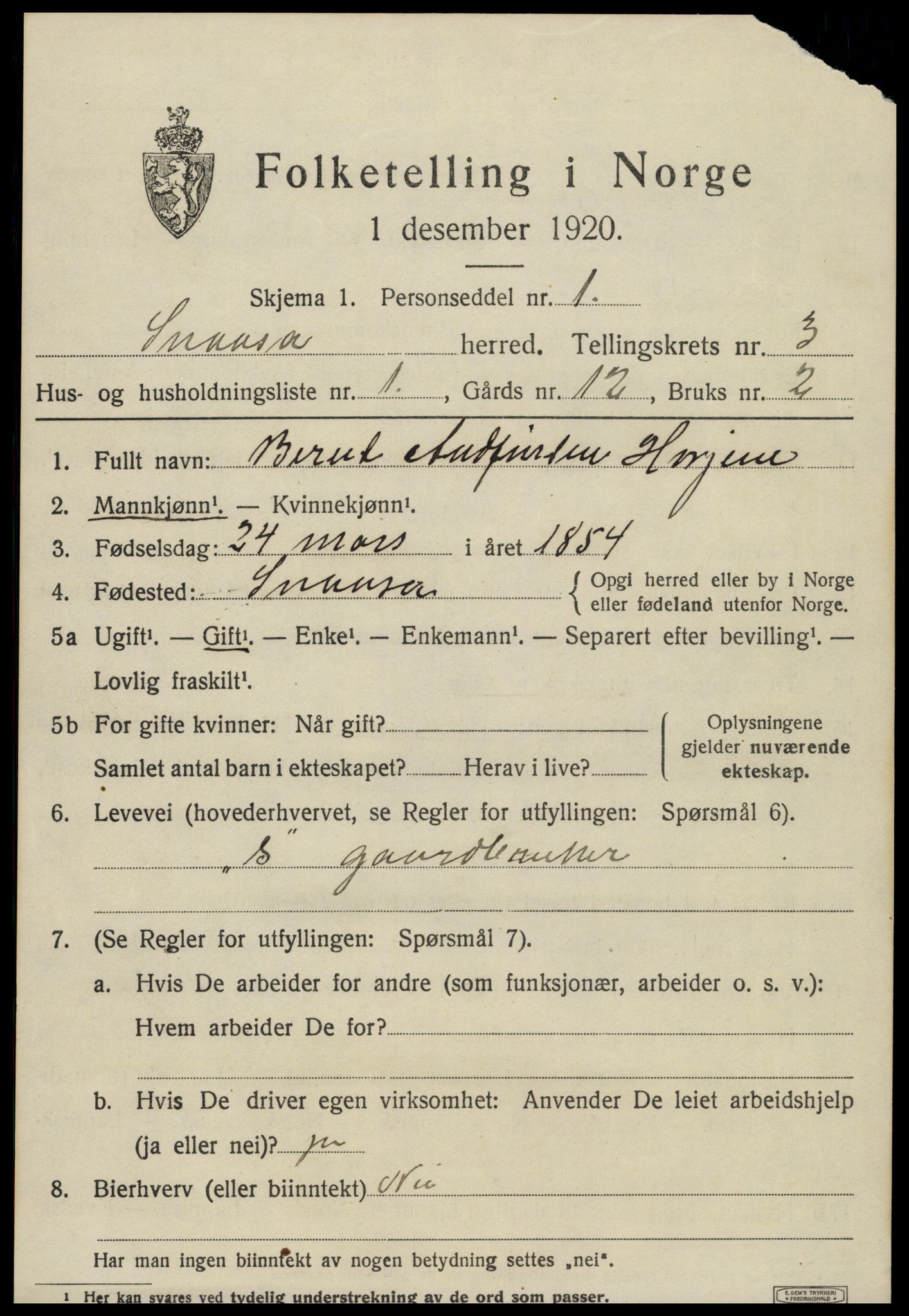 SAT, 1920 census for Snåsa, 1920, p. 1532