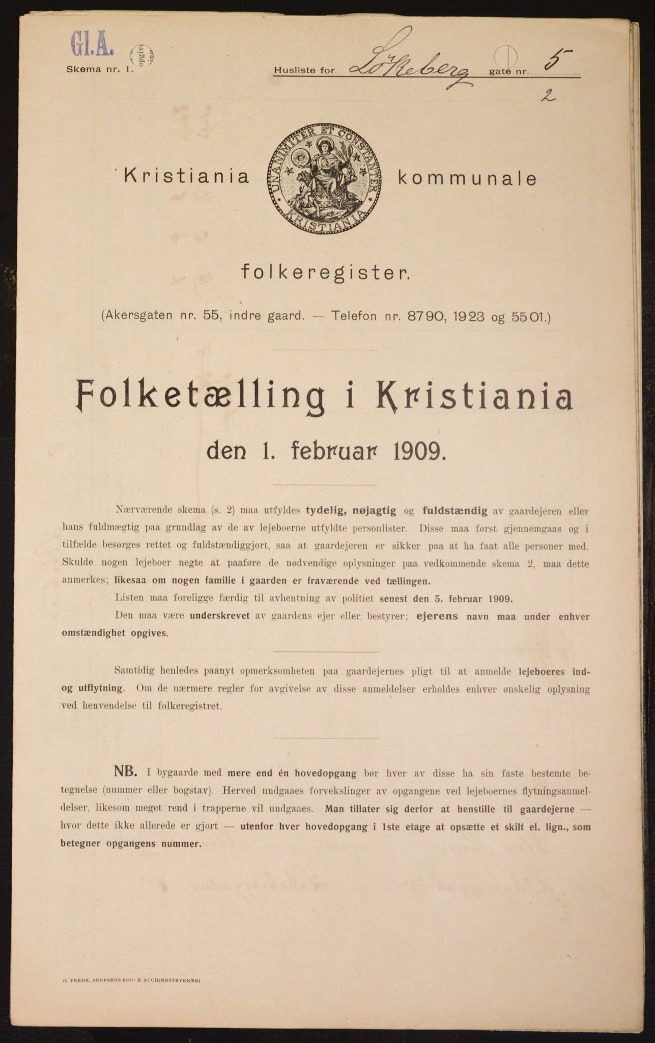 OBA, Municipal Census 1909 for Kristiania, 1909, p. 53244