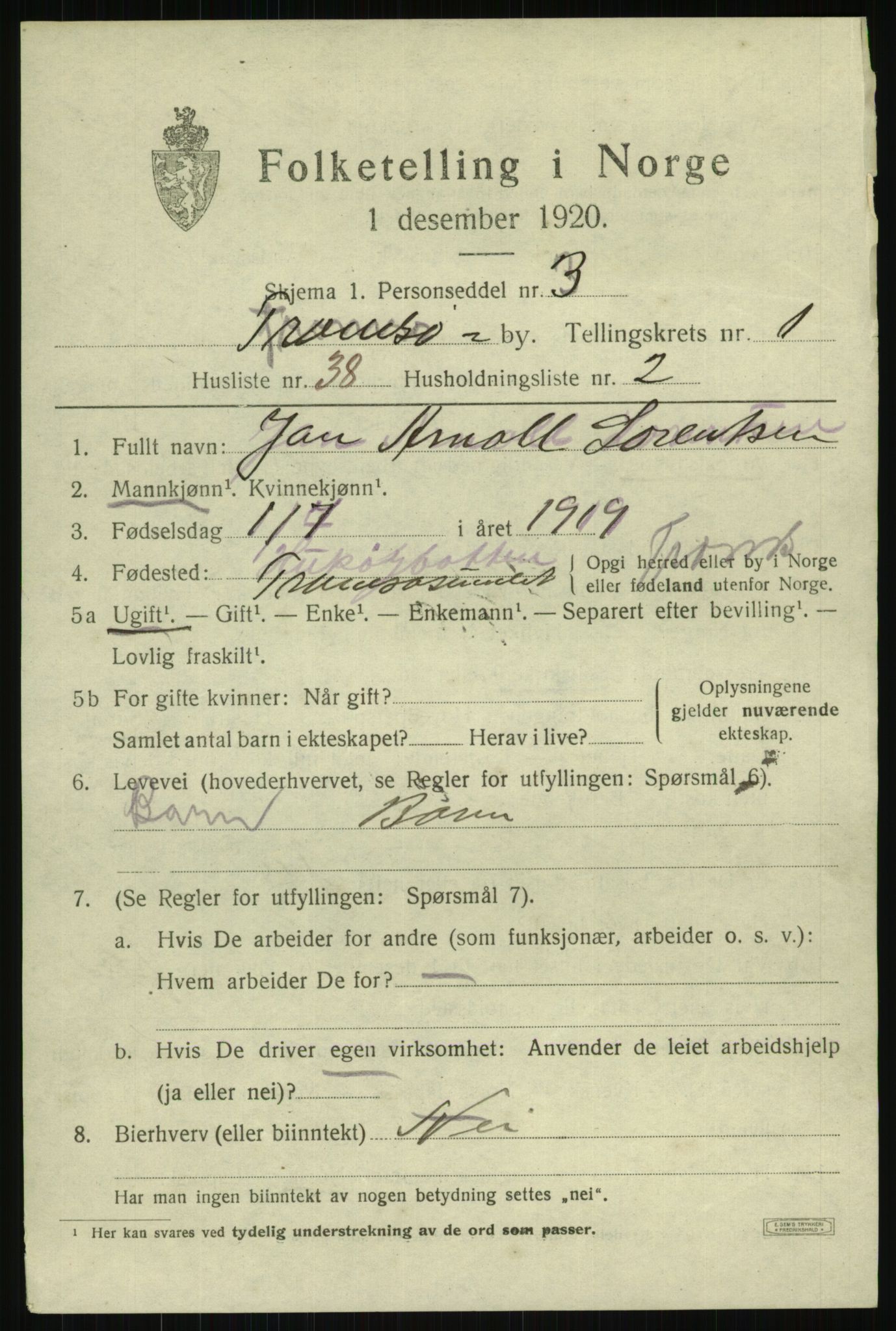 SATØ, 1920 census for Tromsø, 1920, p. 7567