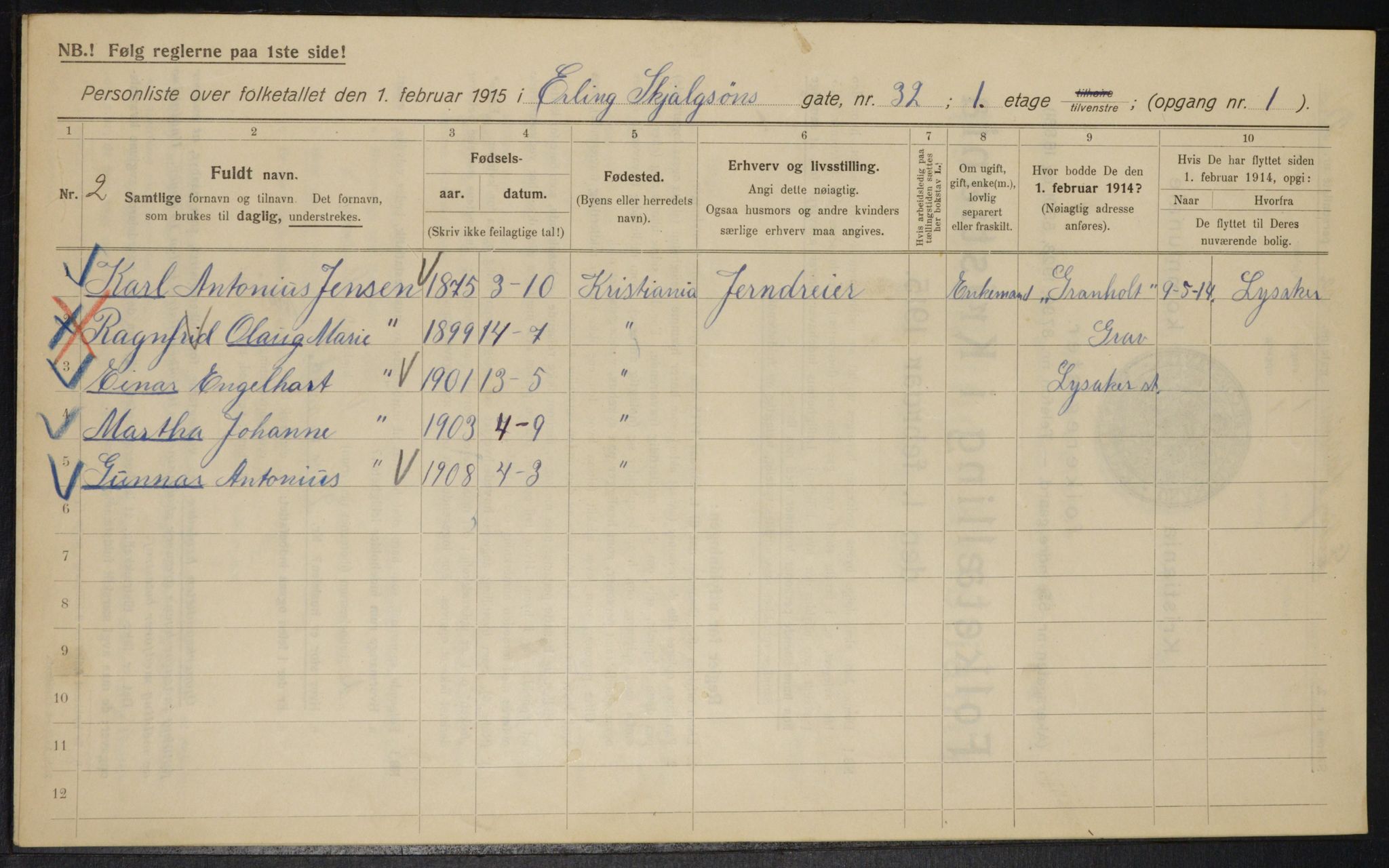 OBA, Municipal Census 1915 for Kristiania, 1915, p. 21904