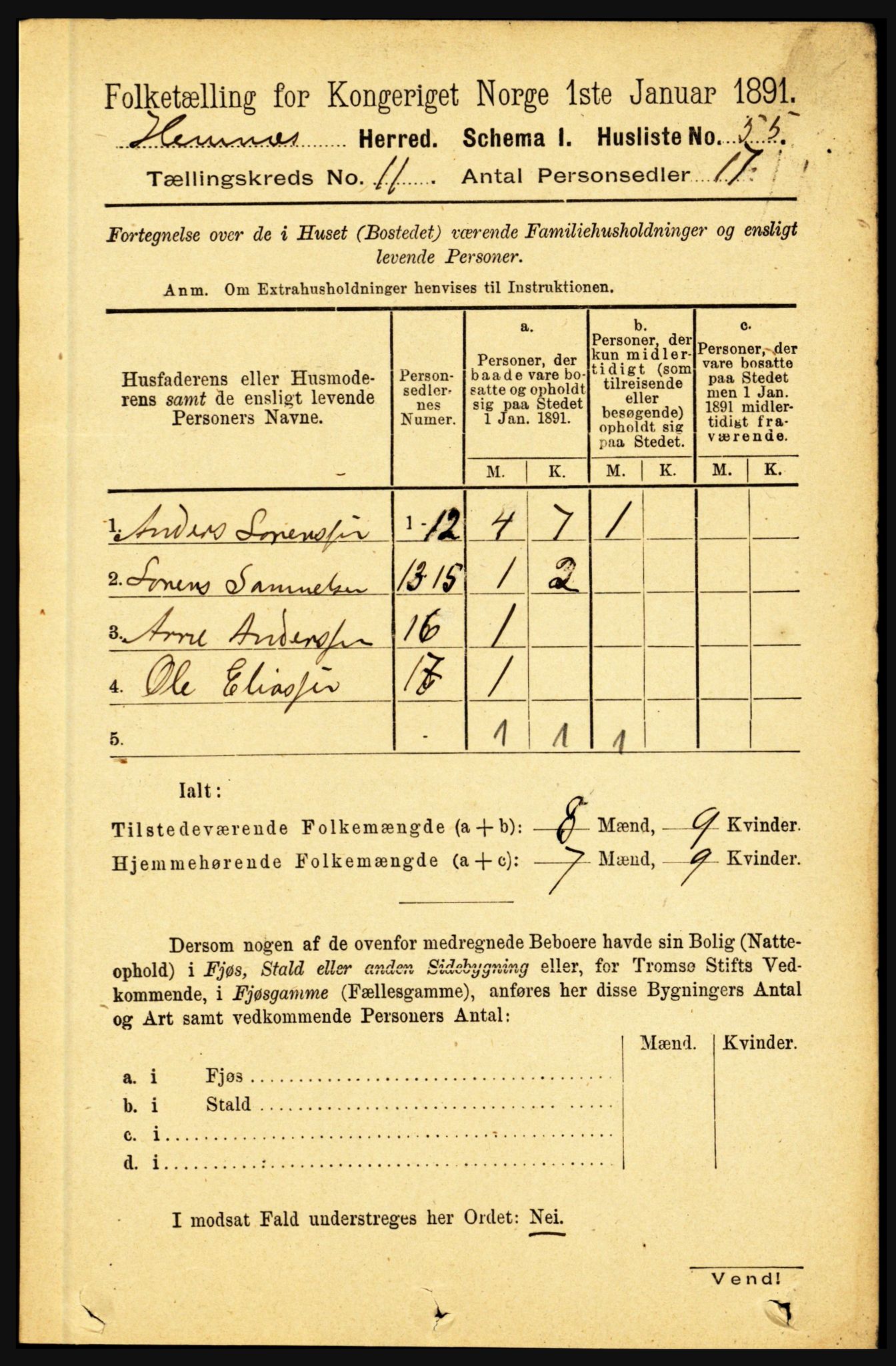 RA, 1891 census for 1832 Hemnes, 1891, p. 5298