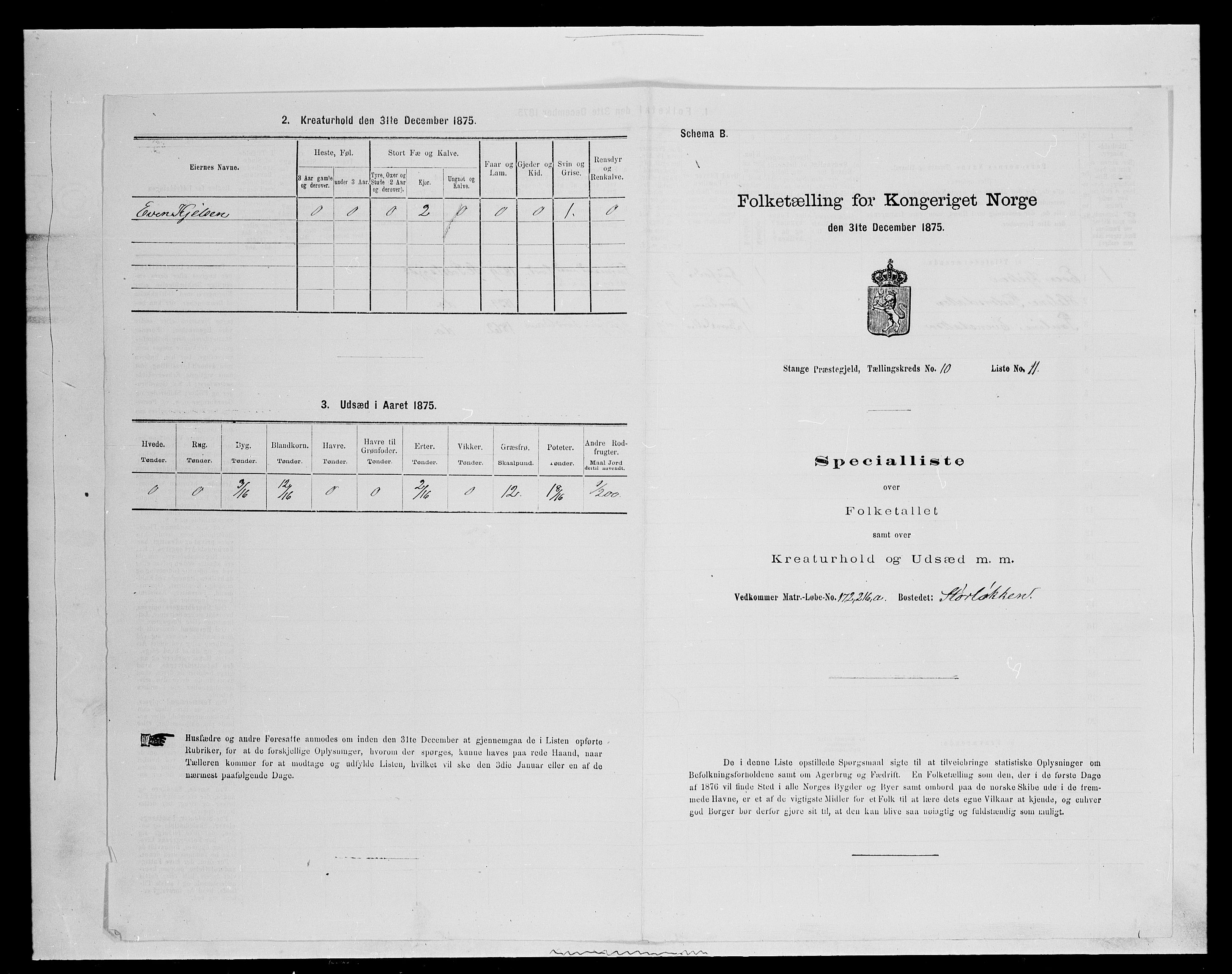 SAH, 1875 census for 0417P Stange, 1875, p. 1663