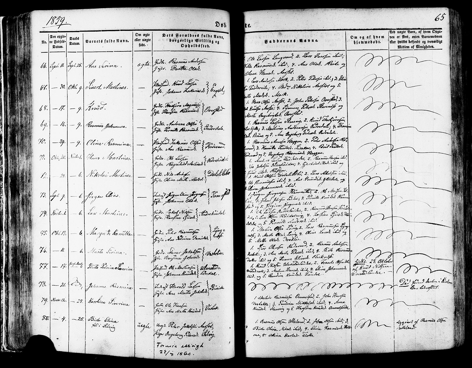 Ministerialprotokoller, klokkerbøker og fødselsregistre - Møre og Romsdal, SAT/A-1454/511/L0140: Parish register (official) no. 511A07, 1851-1878, p. 65