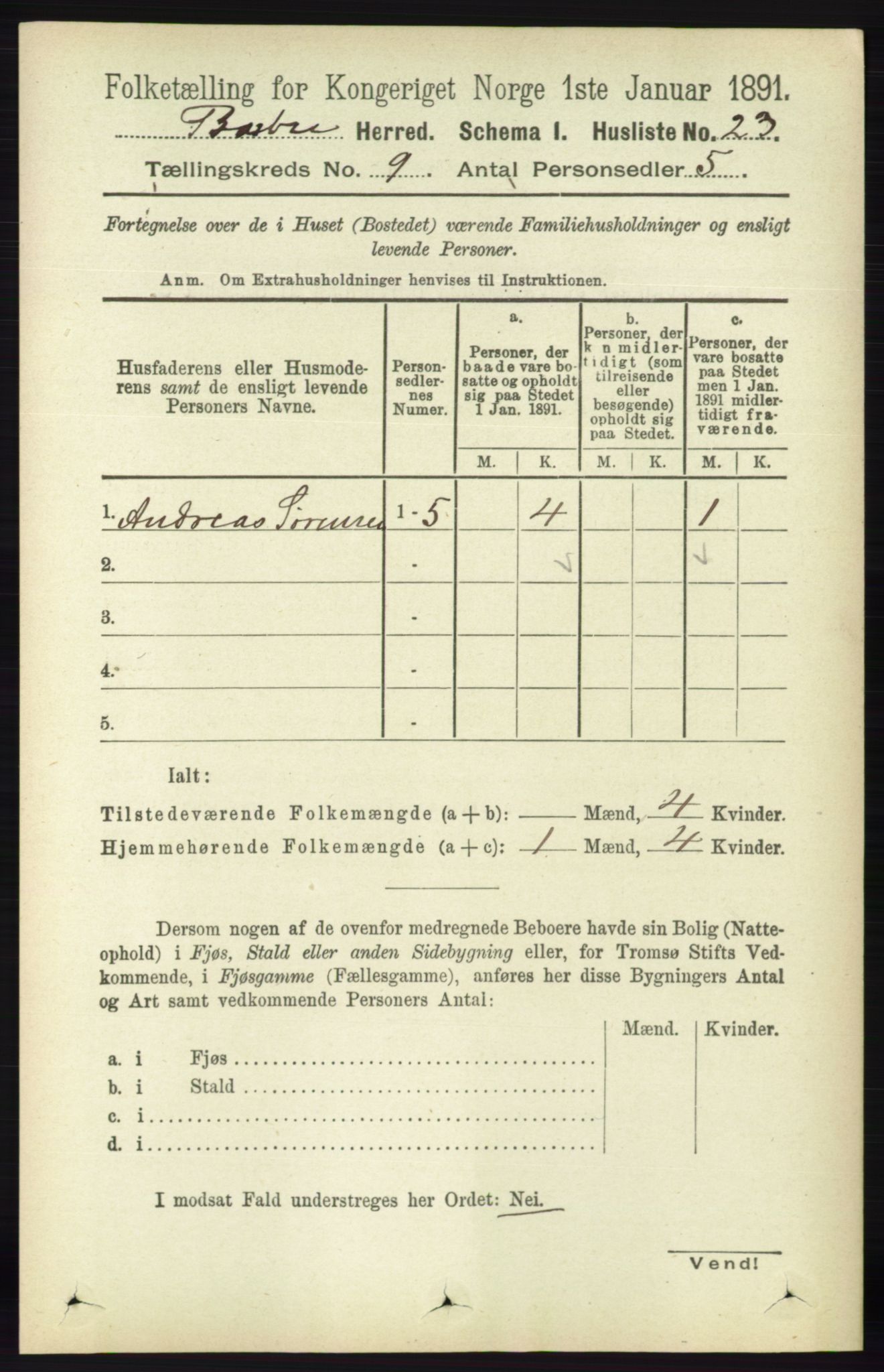 RA, 1891 census for 0990 Barbu, 1891, p. 7091