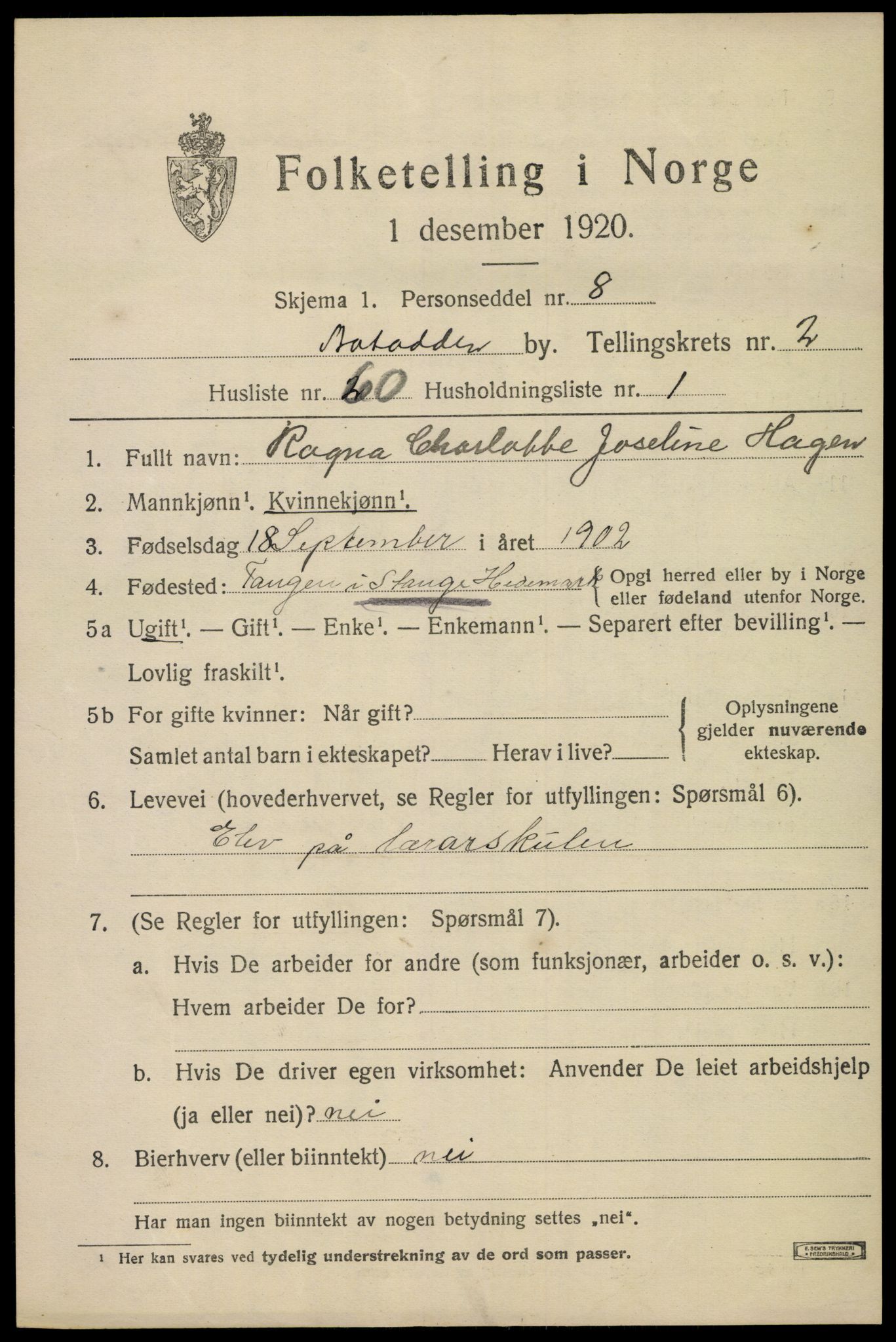 SAKO, 1920 census for Notodden, 1920, p. 7562