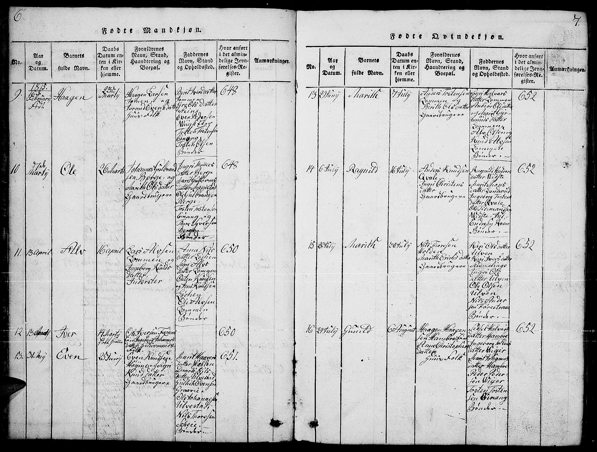 Slidre prestekontor, AV/SAH-PREST-134/H/Ha/Hab/L0001: Parish register (copy) no. 1, 1814-1838, p. 6-7