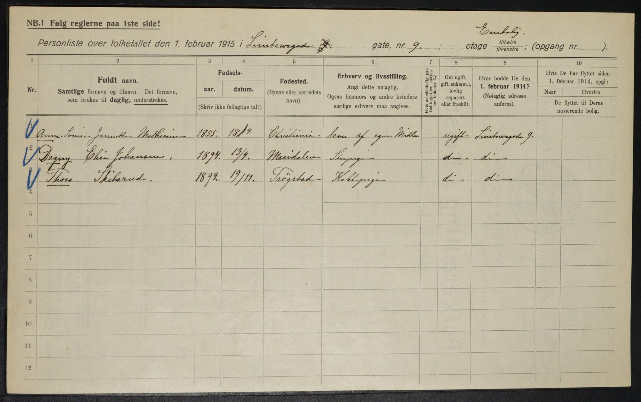 OBA, Municipal Census 1915 for Kristiania, 1915, p. 57274