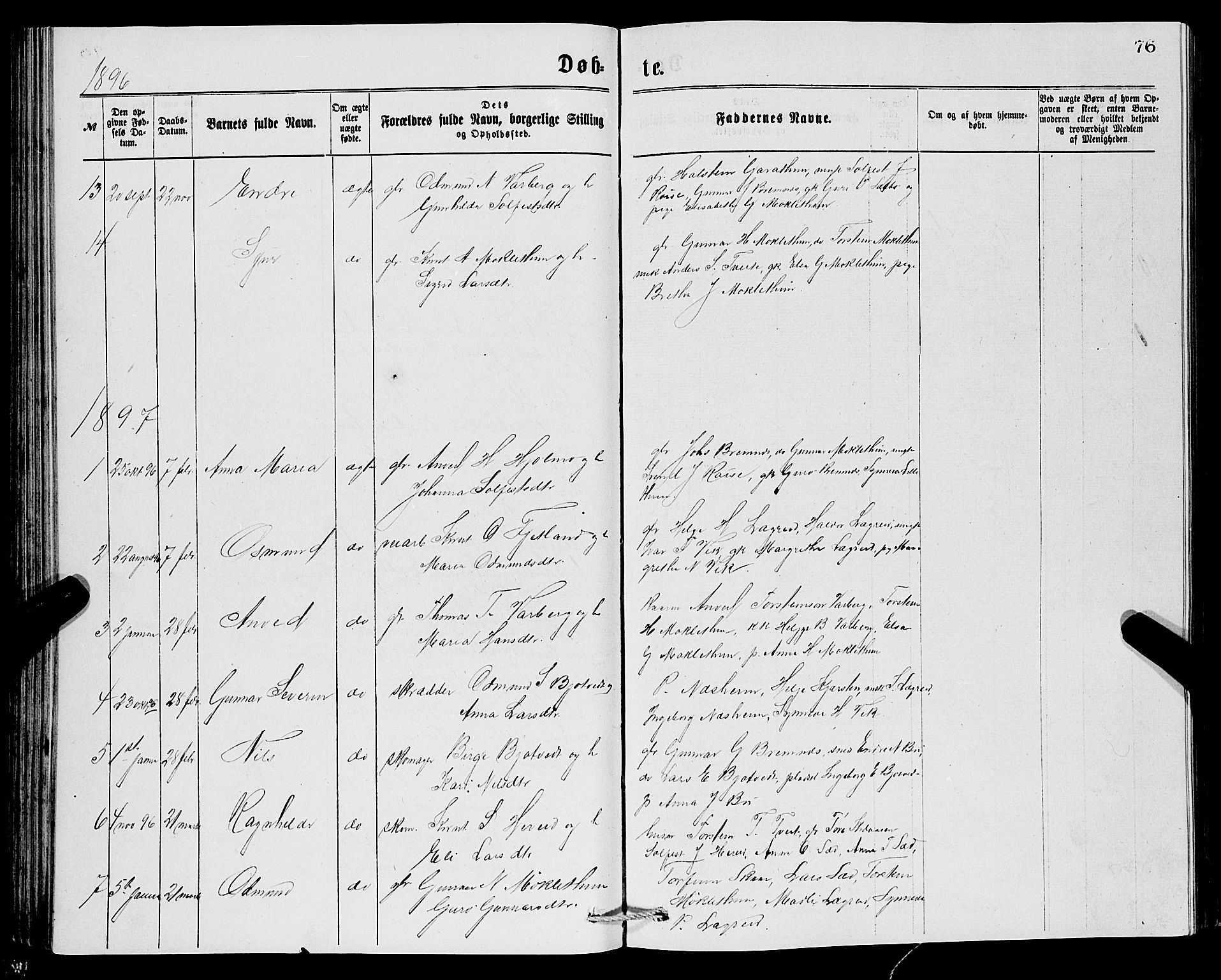 Ullensvang sokneprestembete, SAB/A-78701/H/Hab: Parish register (copy) no. C 2, 1871-1899, p. 76