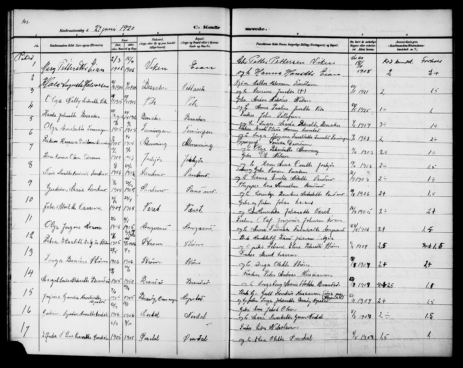 Ministerialprotokoller, klokkerbøker og fødselsregistre - Sør-Trøndelag, AV/SAT-A-1456/657/L0717: Parish register (copy) no. 657C04, 1904-1923, p. 103