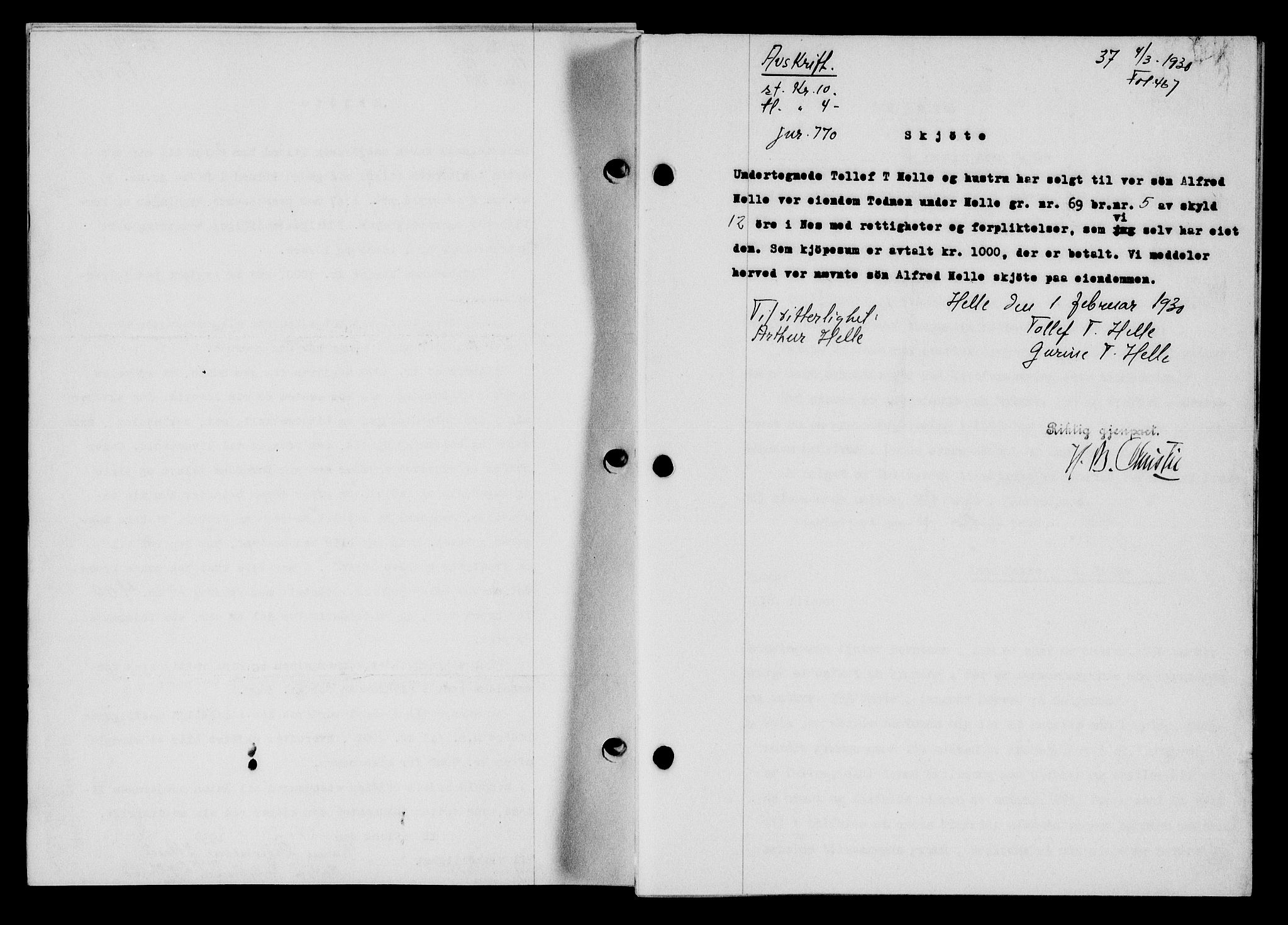 Flekkefjord sorenskriveri, AV/SAK-1221-0001/G/Gb/Gba/L0045: Mortgage book no. 43, 1929-1930, Deed date: 04.03.1930