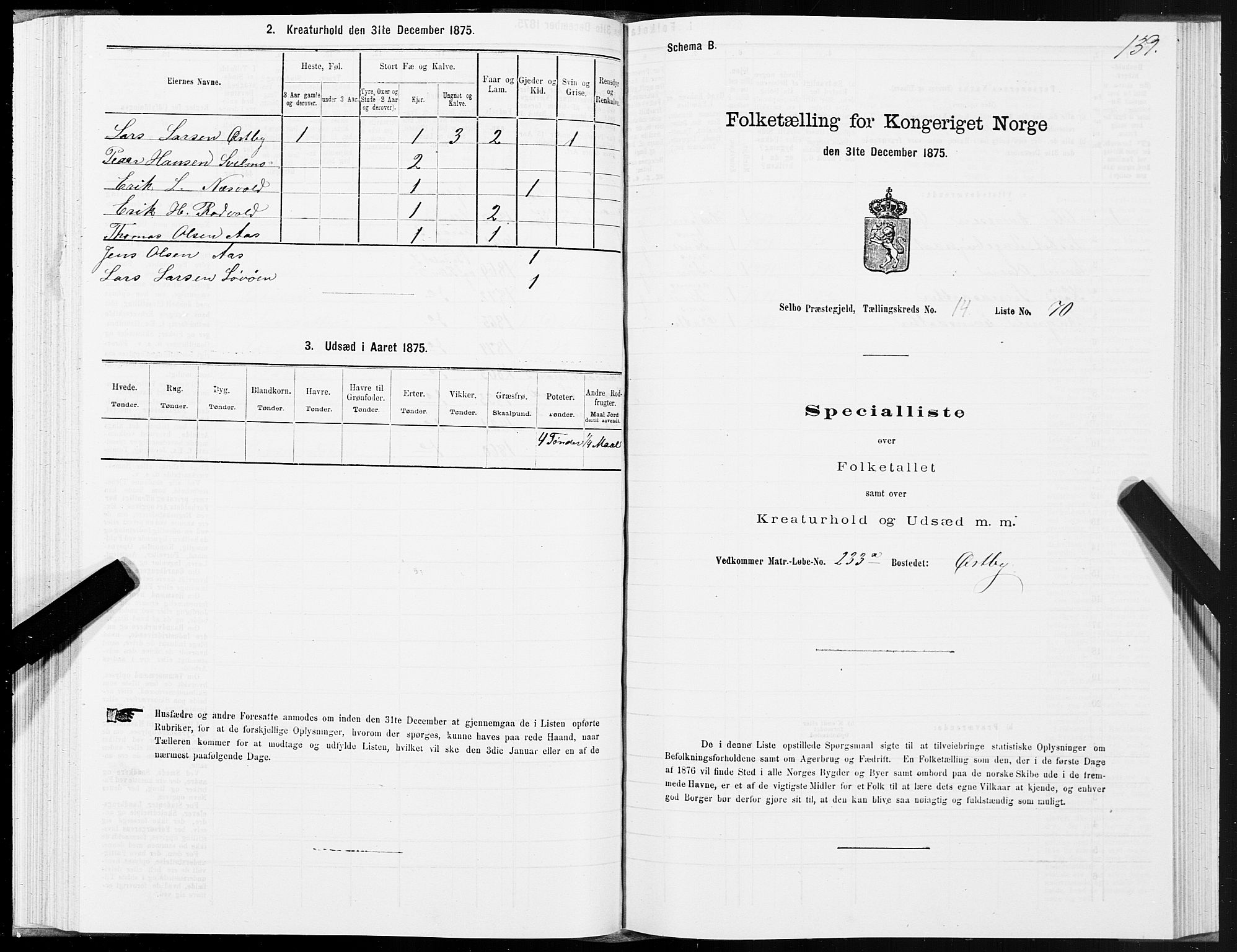 SAT, 1875 census for 1664P Selbu, 1875, p. 7139