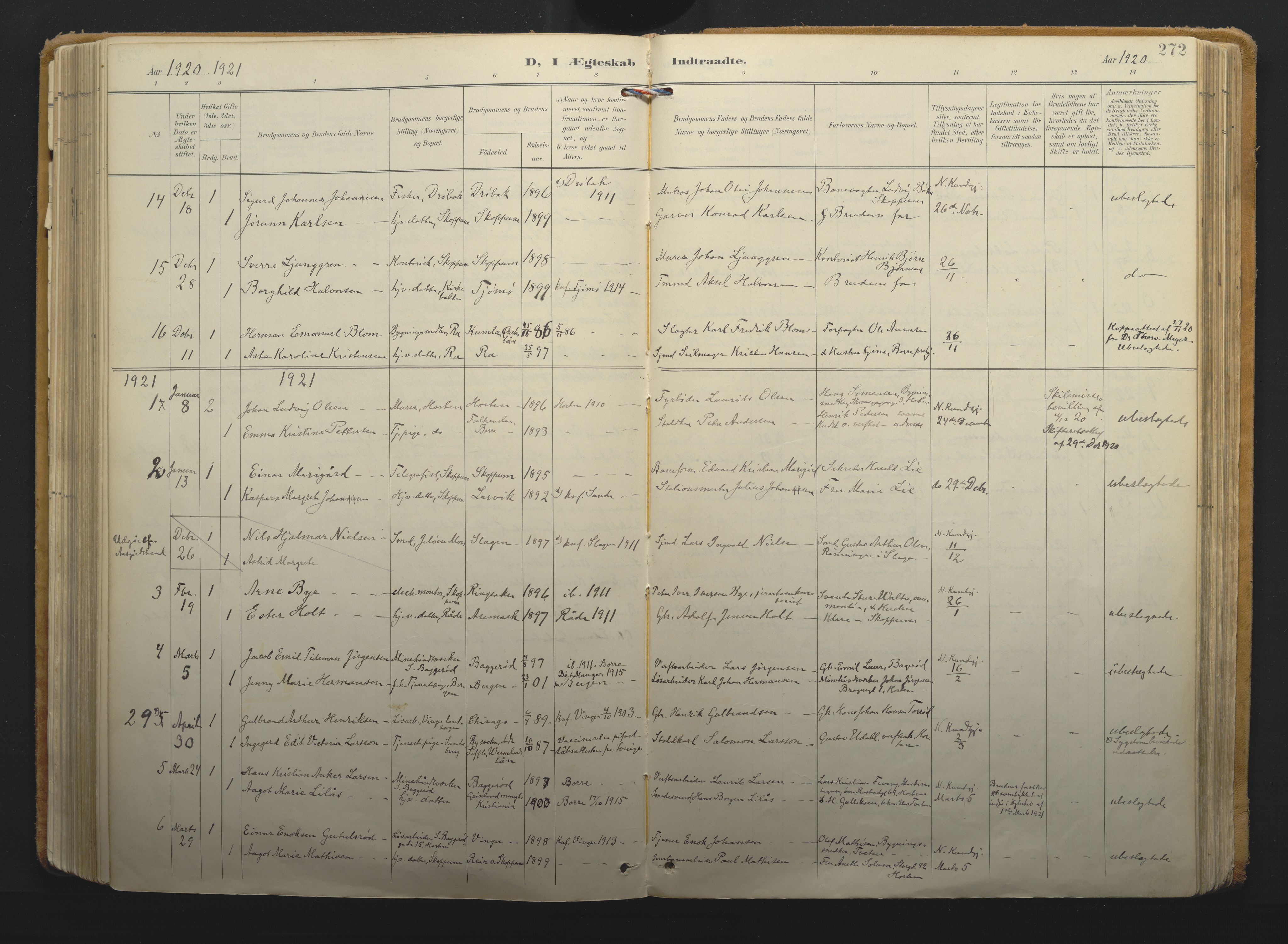 Borre kirkebøker, AV/SAKO-A-338/F/Fa/L0011: Parish register (official) no. I 11, 1897-1921, p. 272