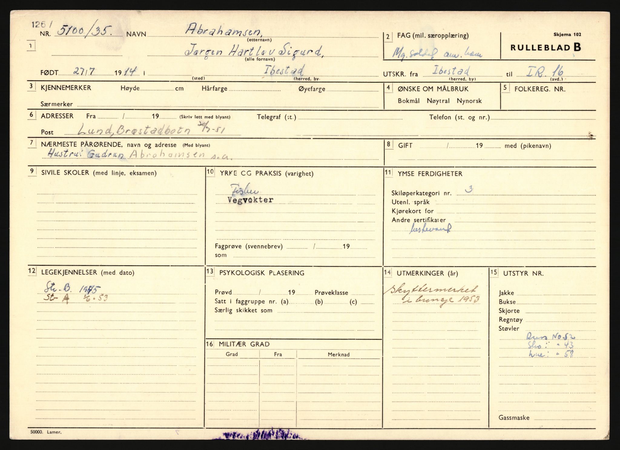 Forsvaret, Troms infanteriregiment nr. 16, AV/RA-RAFA-3146/P/Pa/L0019: Rulleblad for regimentets menige mannskaper, årsklasse 1935, 1935, p. 11