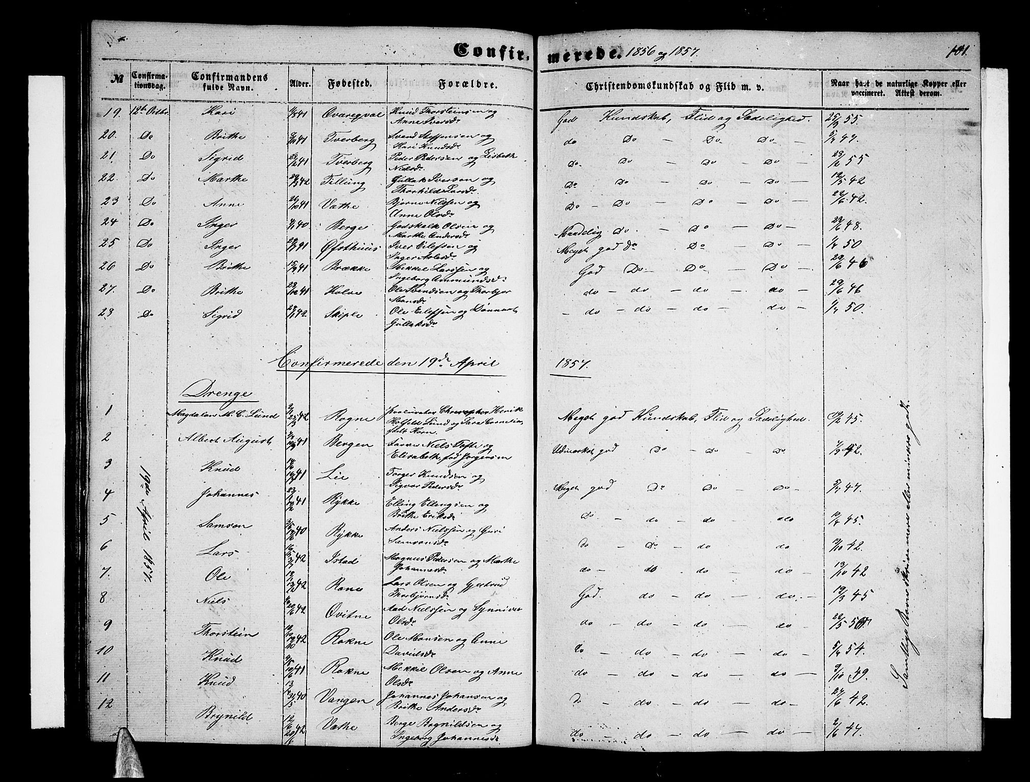 Voss sokneprestembete, AV/SAB-A-79001/H/Hab: Parish register (copy) no. B 1, 1855-1869, p. 101