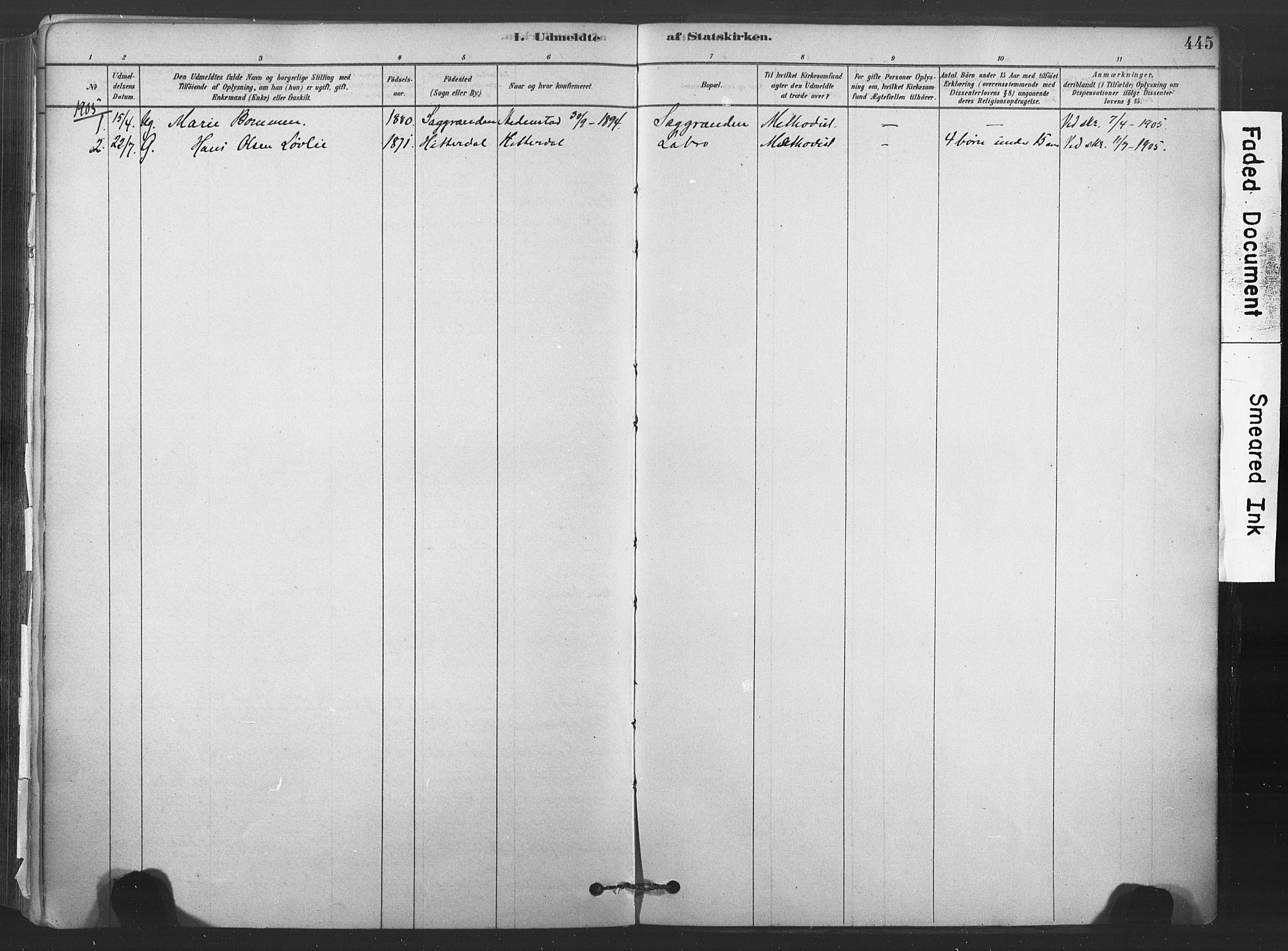 Sandsvær kirkebøker, AV/SAKO-A-244/F/Fd/L0001: Parish register (official) no. IV 1, 1878-1906, p. 445