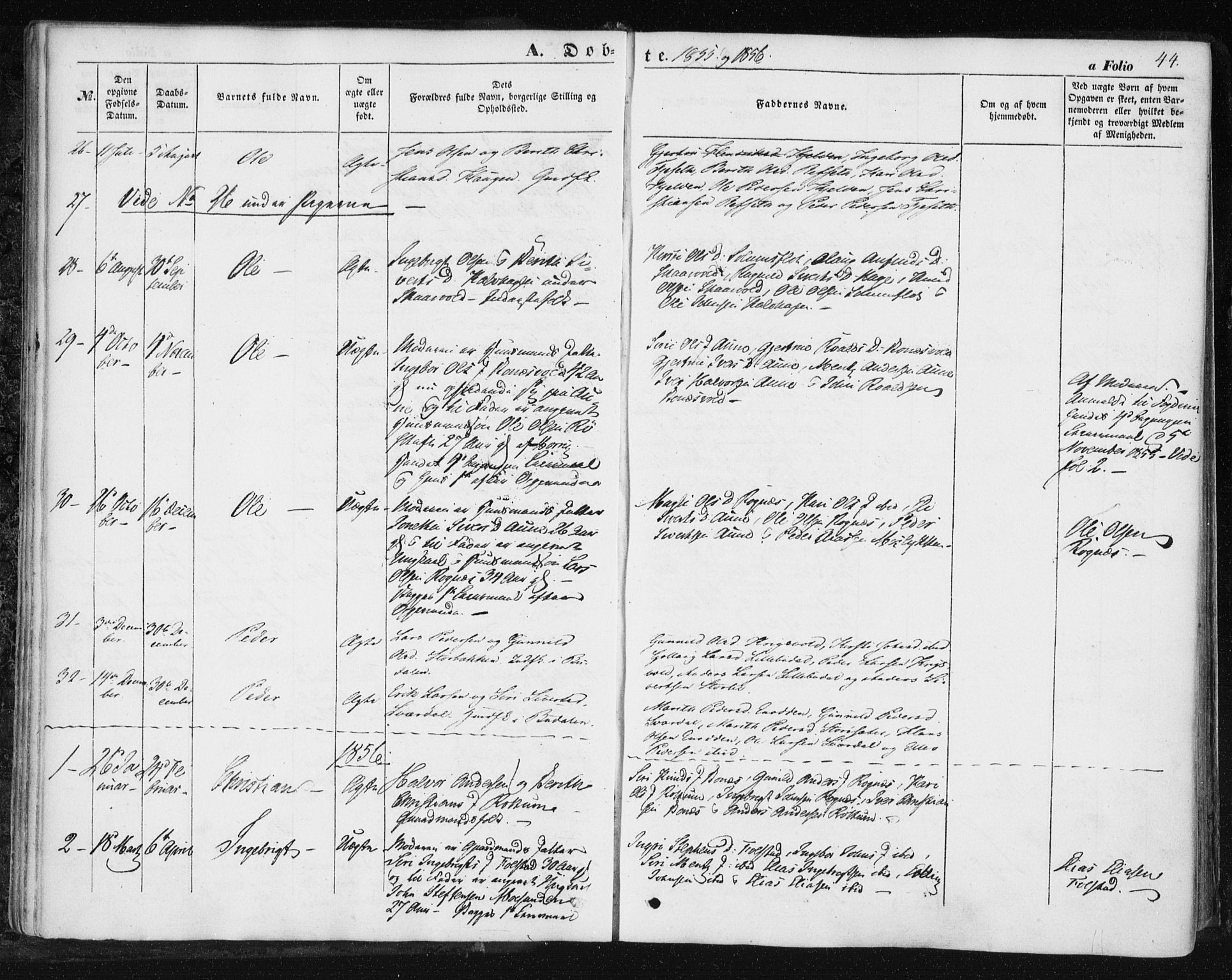 Ministerialprotokoller, klokkerbøker og fødselsregistre - Sør-Trøndelag, SAT/A-1456/687/L1000: Parish register (official) no. 687A06, 1848-1869, p. 44