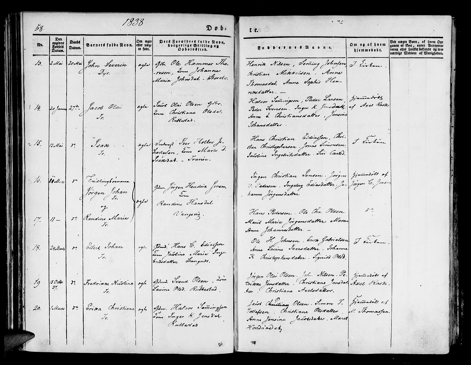 Tranøy sokneprestkontor, AV/SATØ-S-1313/I/Ia/Iaa/L0005kirke: Parish register (official) no. 5, 1829-1844, p. 58