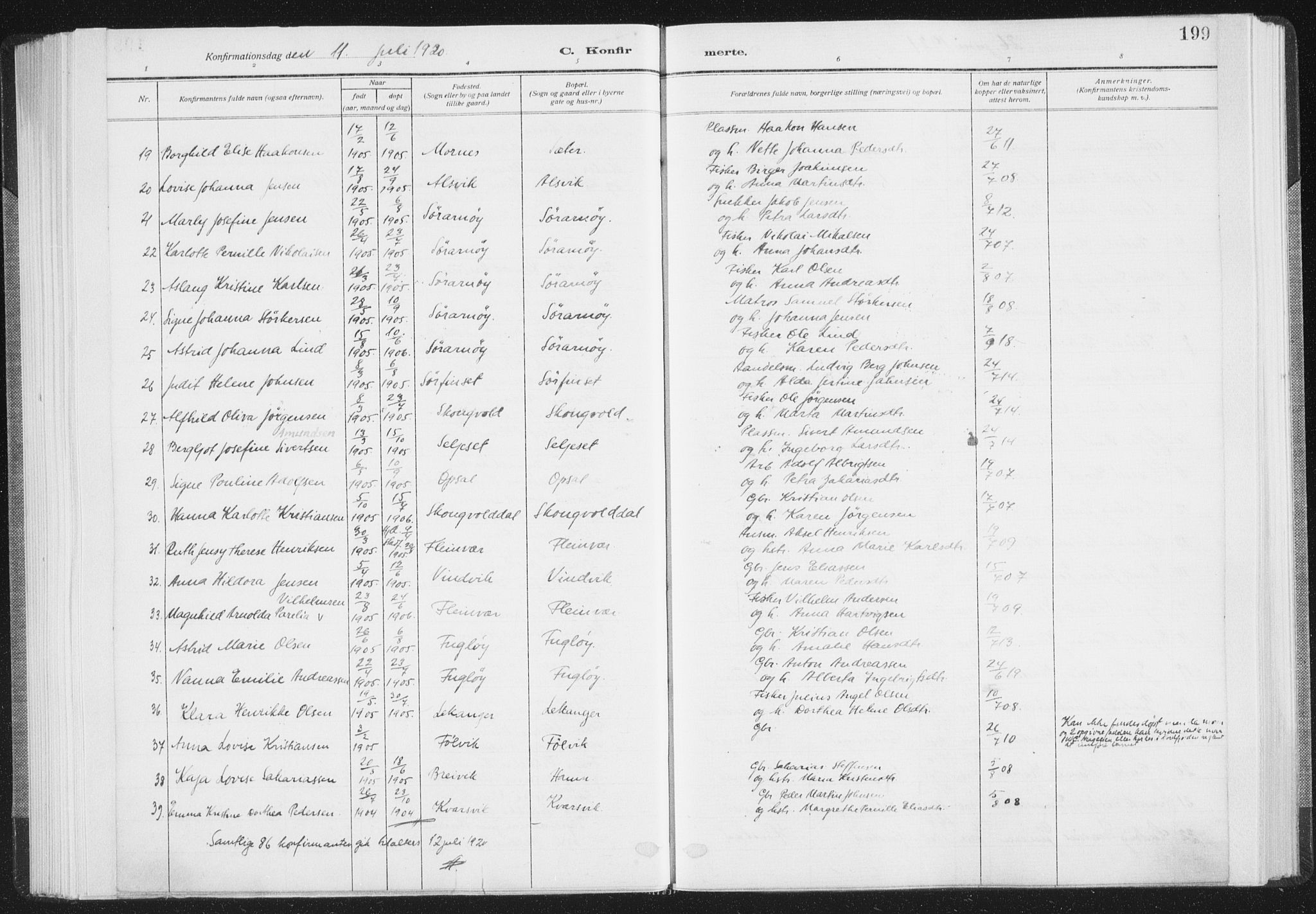 Ministerialprotokoller, klokkerbøker og fødselsregistre - Nordland, SAT/A-1459/805/L0104: Parish register (official) no. 805A09, 1909-1926, p. 199