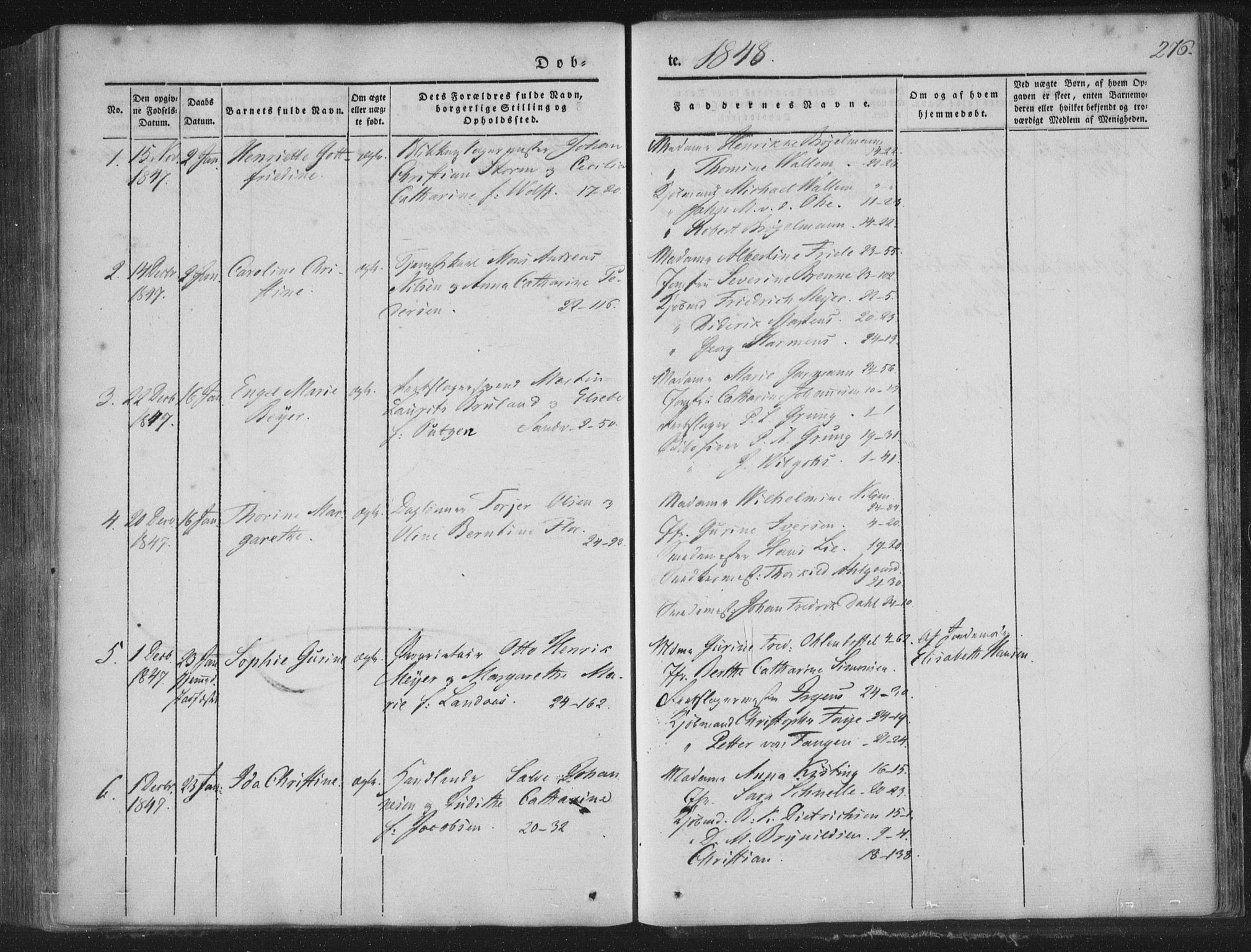 Korskirken sokneprestembete, SAB/A-76101/H/Haa/L0016: Parish register (official) no. B 2, 1841-1851, p. 276
