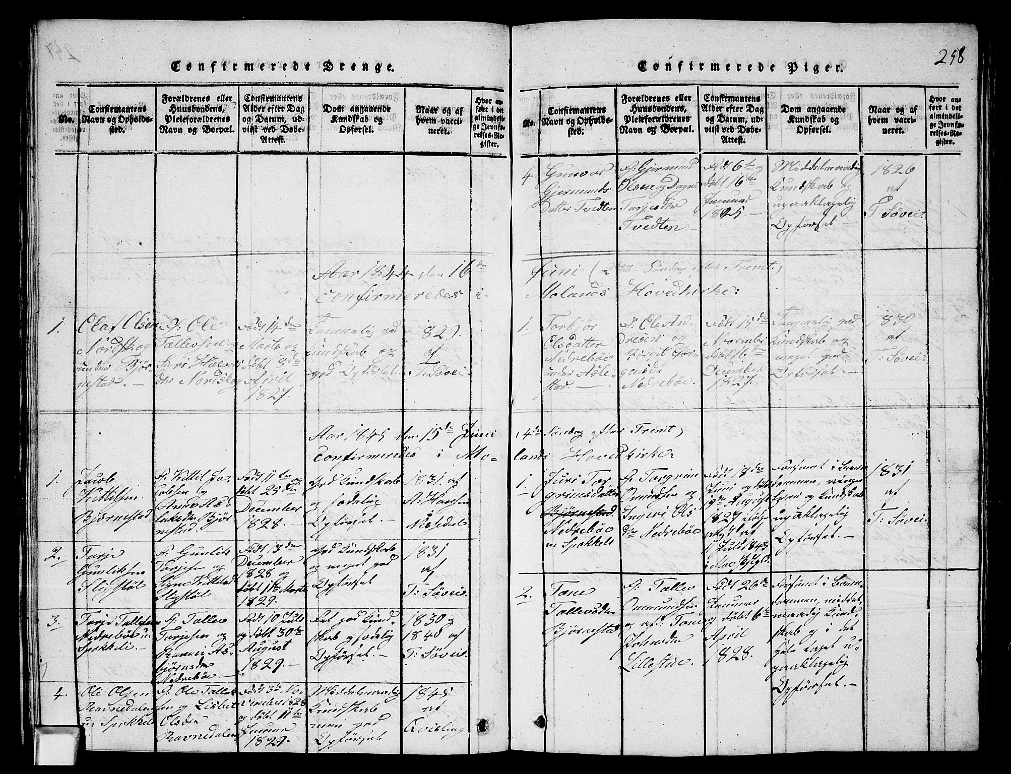 Fyresdal kirkebøker, SAKO/A-263/G/Ga/L0003: Parish register (copy) no. I 3, 1815-1863, p. 258