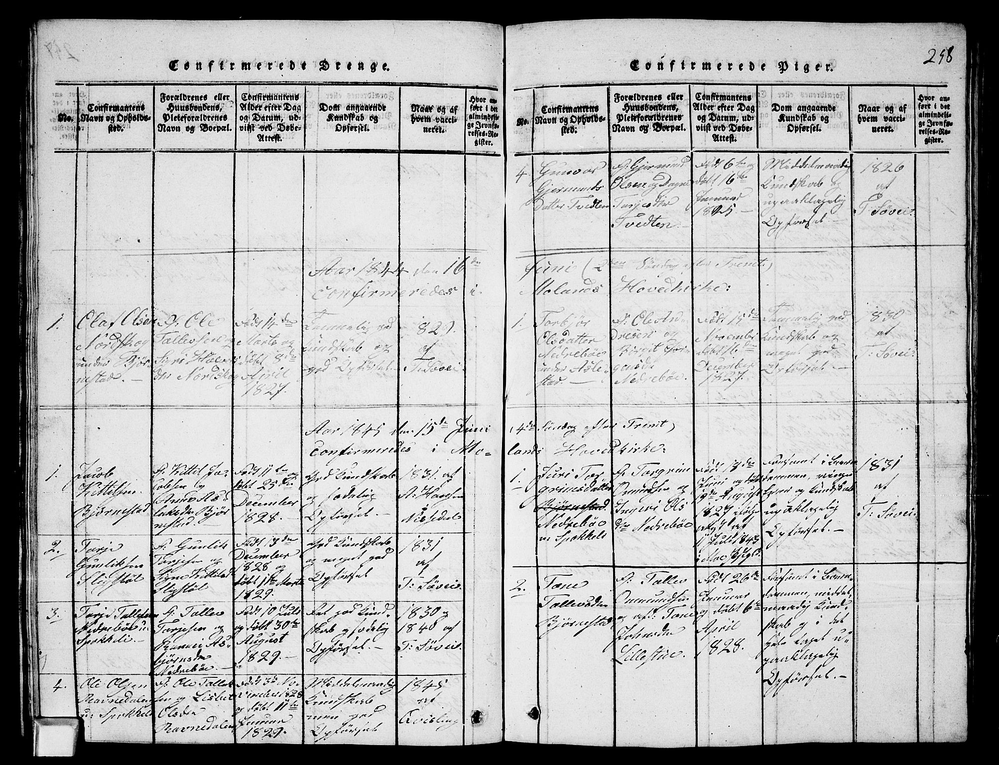 Fyresdal kirkebøker, AV/SAKO-A-263/G/Ga/L0003: Parish register (copy) no. I 3, 1815-1863, p. 258