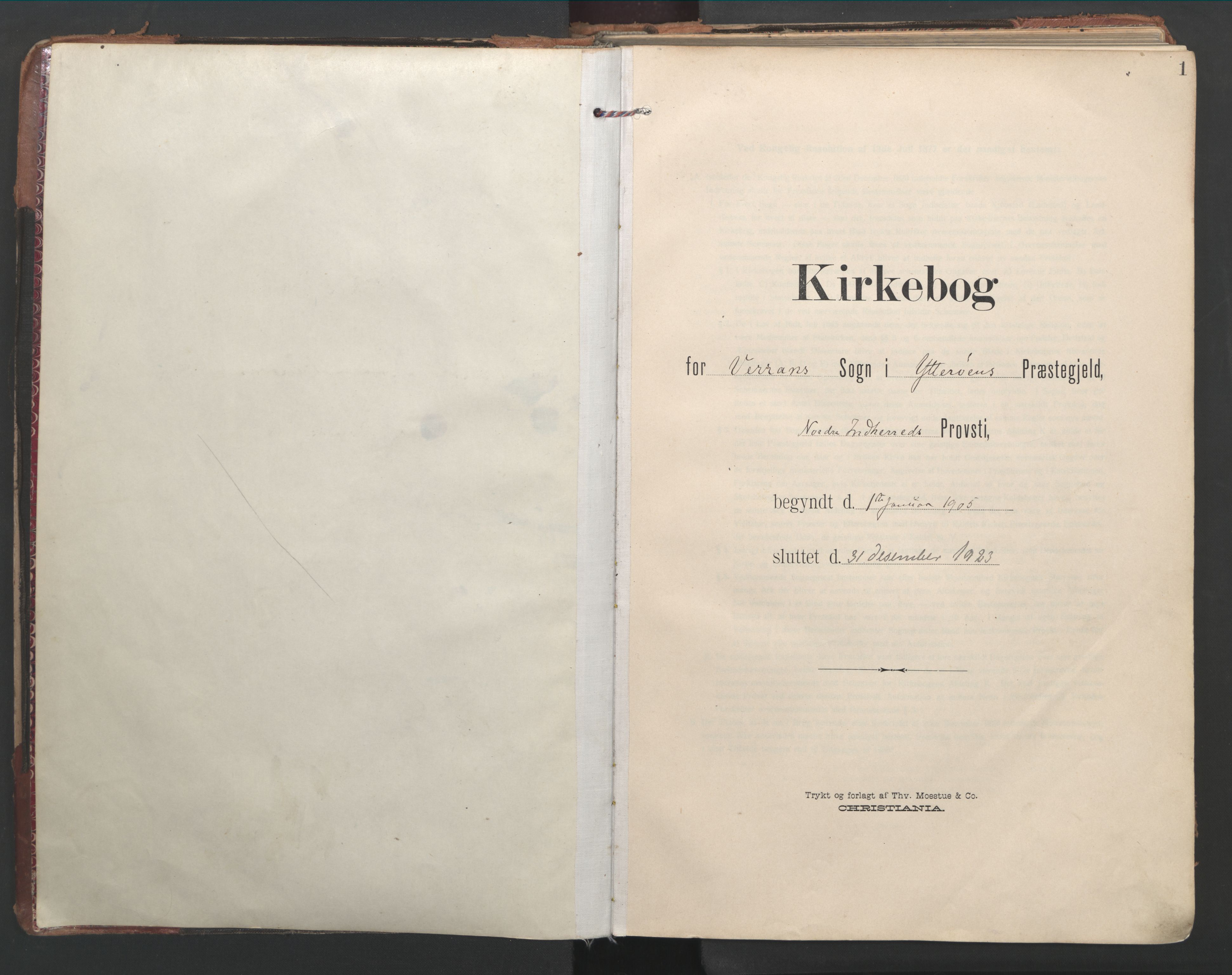 Ministerialprotokoller, klokkerbøker og fødselsregistre - Nord-Trøndelag, SAT/A-1458/744/L0421: Parish register (official) no. 744A05, 1905-1930, p. 1