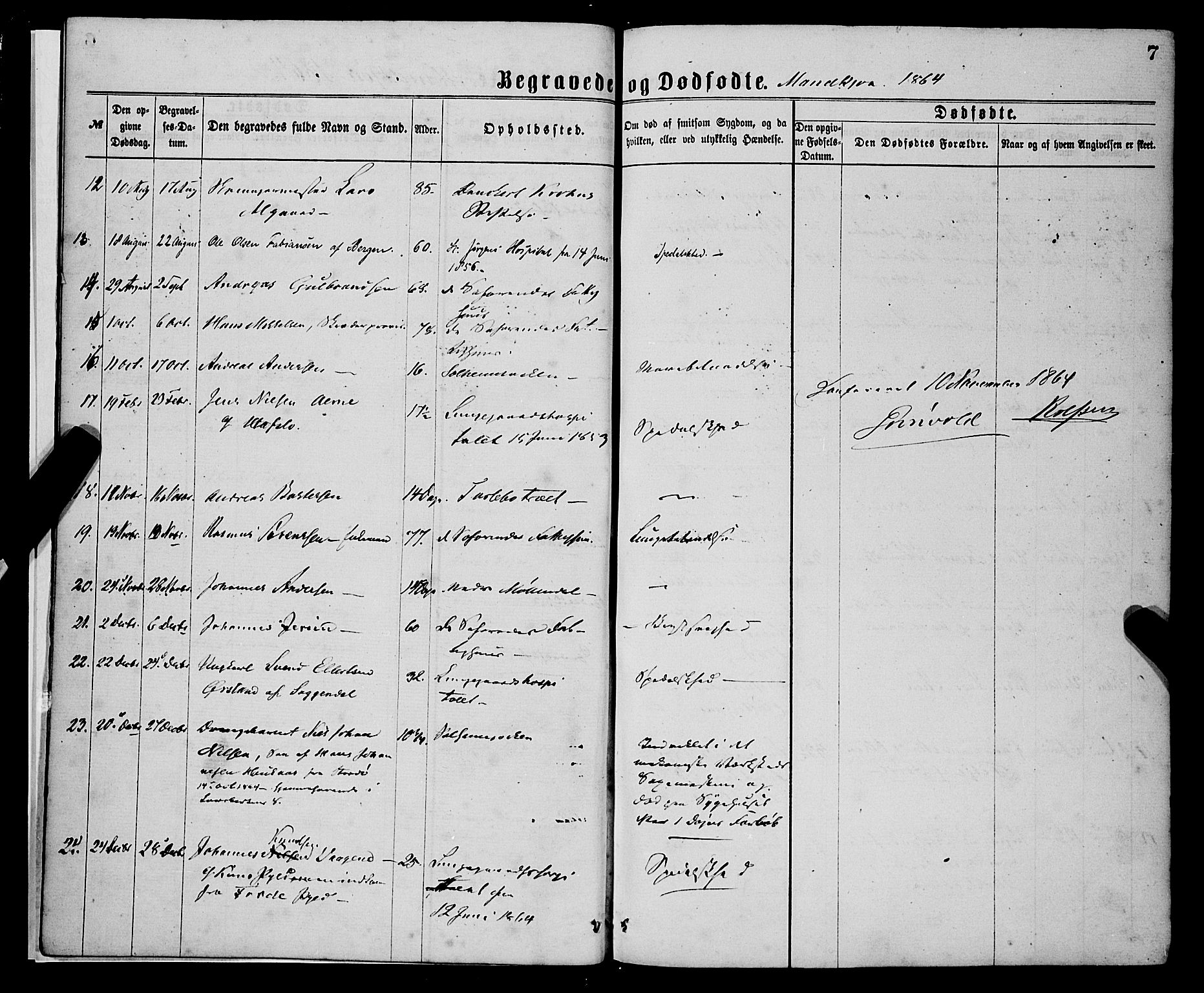 St. Jørgens hospital og Årstad sokneprestembete, AV/SAB-A-99934: Parish register (official) no. A 11, 1864-1886, p. 7