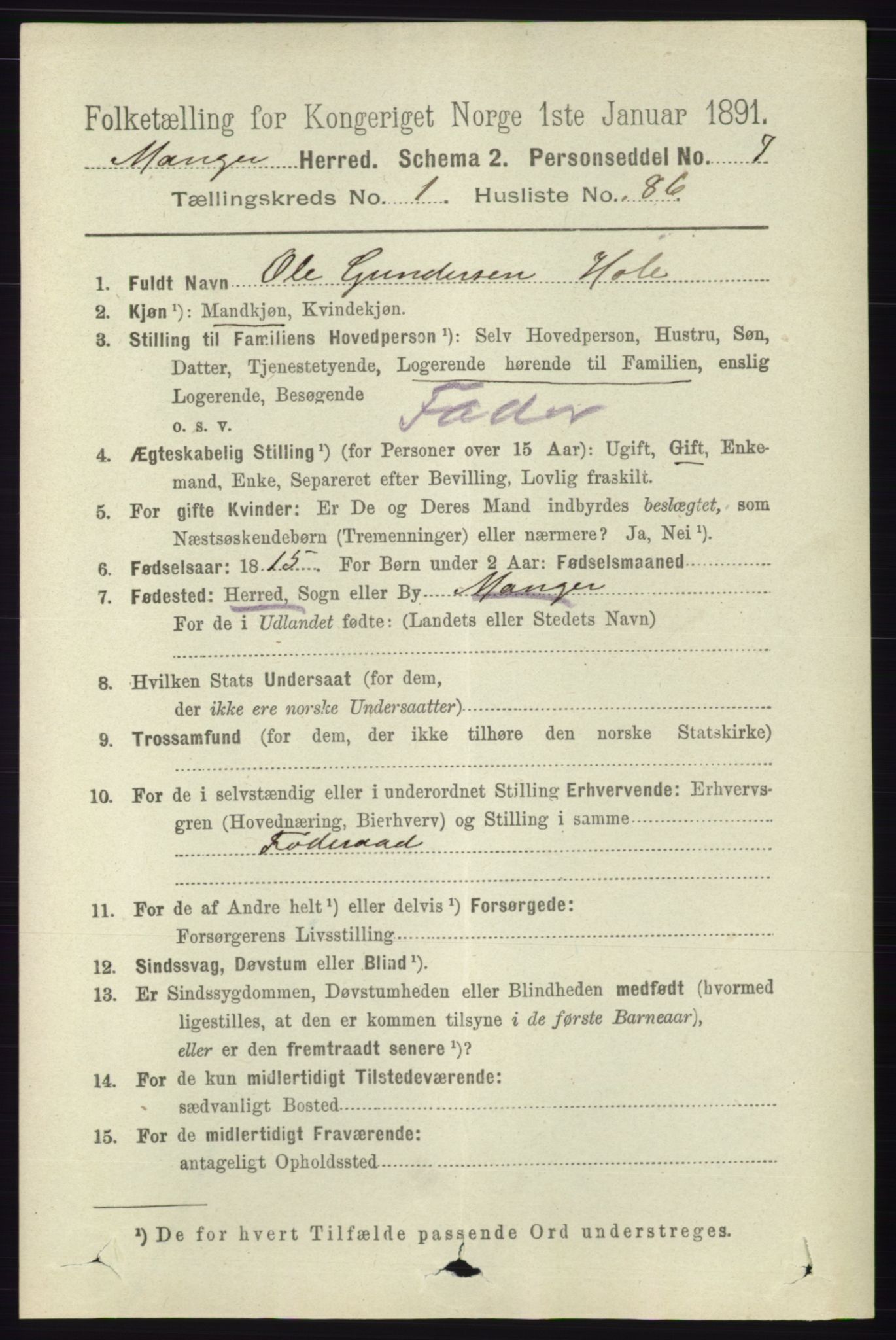 RA, 1891 census for 1261 Manger, 1891, p. 675