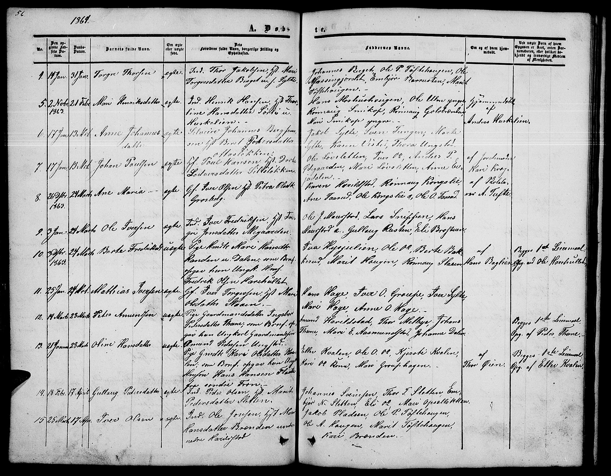 Nord-Fron prestekontor, SAH/PREST-080/H/Ha/Hab/L0002: Parish register (copy) no. 2, 1851-1883, p. 56