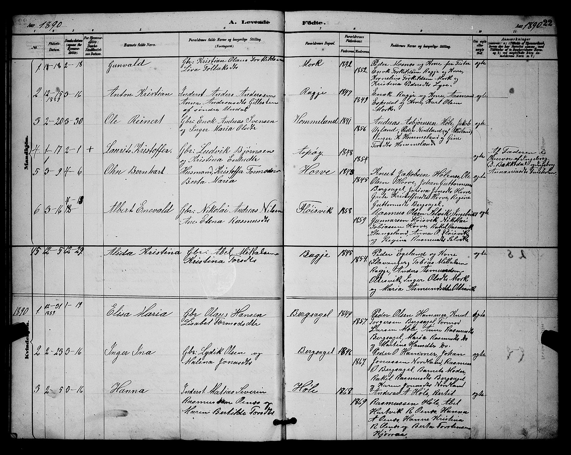 Høgsfjord sokneprestkontor, SAST/A-101624/H/Ha/Hab/L0003: Parish register (copy) no. B 3, 1886-1905, p. 22