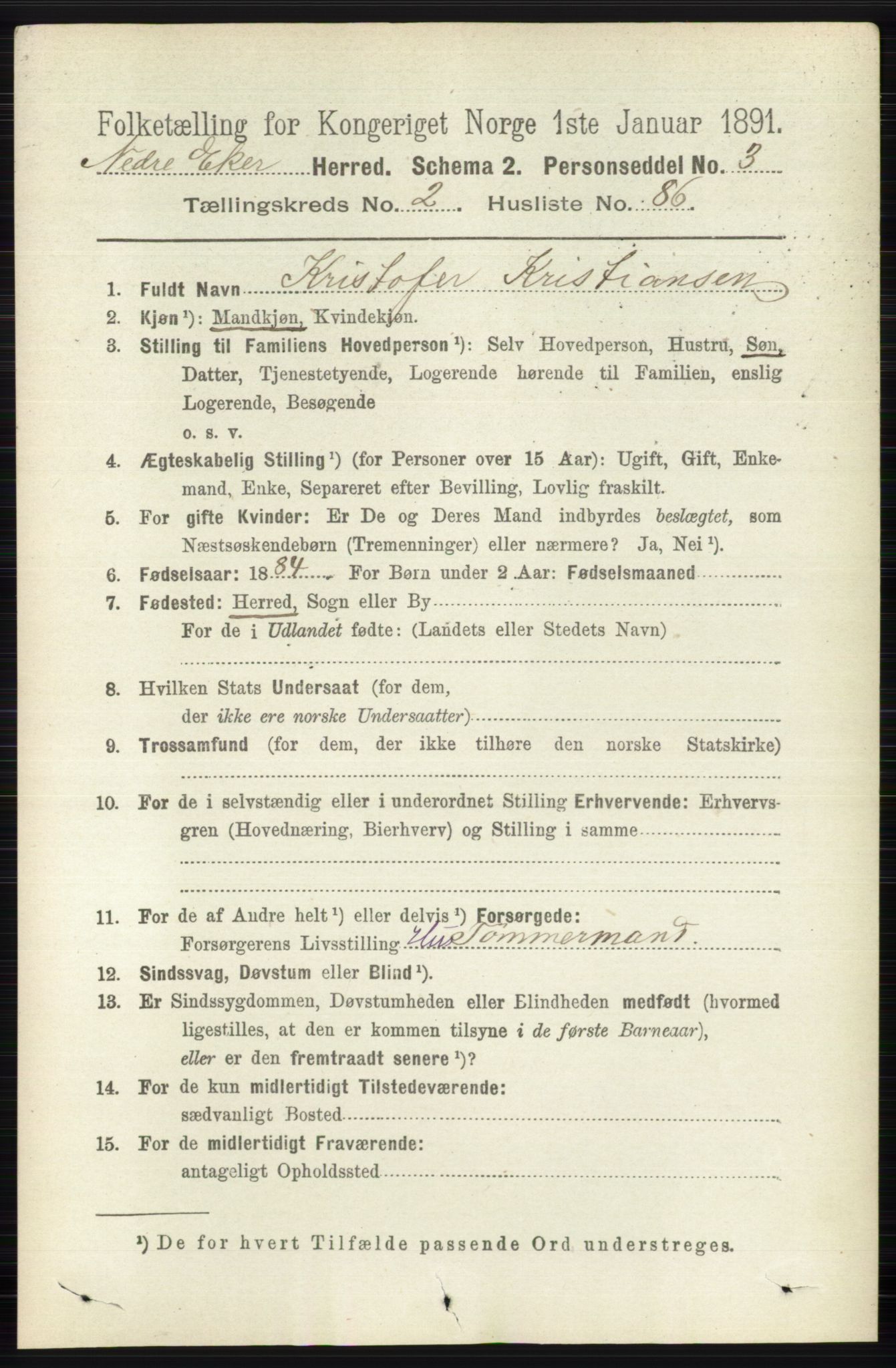 RA, 1891 census for 0625 Nedre Eiker, 1891, p. 1012