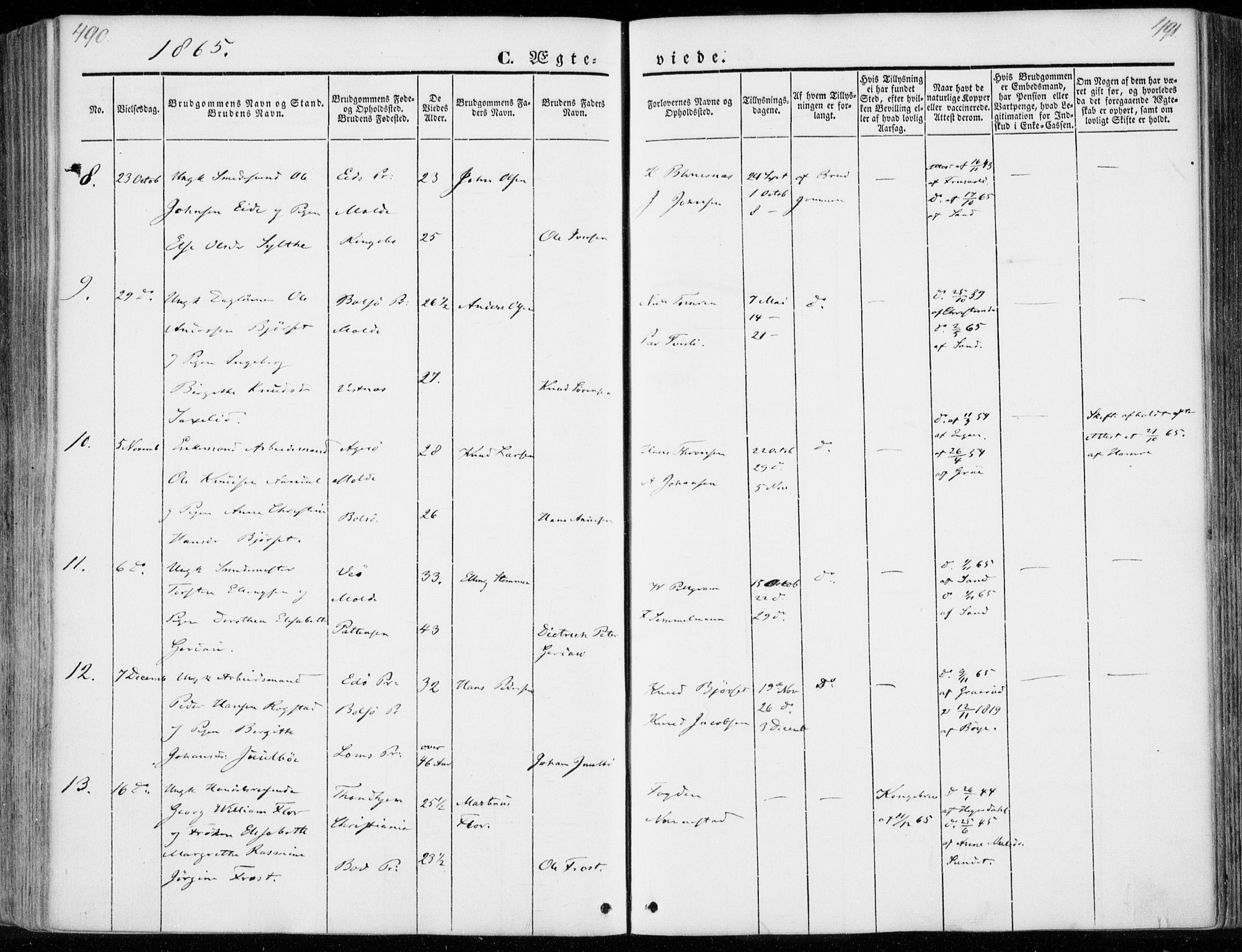 Ministerialprotokoller, klokkerbøker og fødselsregistre - Møre og Romsdal, SAT/A-1454/558/L0689: Parish register (official) no. 558A03, 1843-1872, p. 490-491