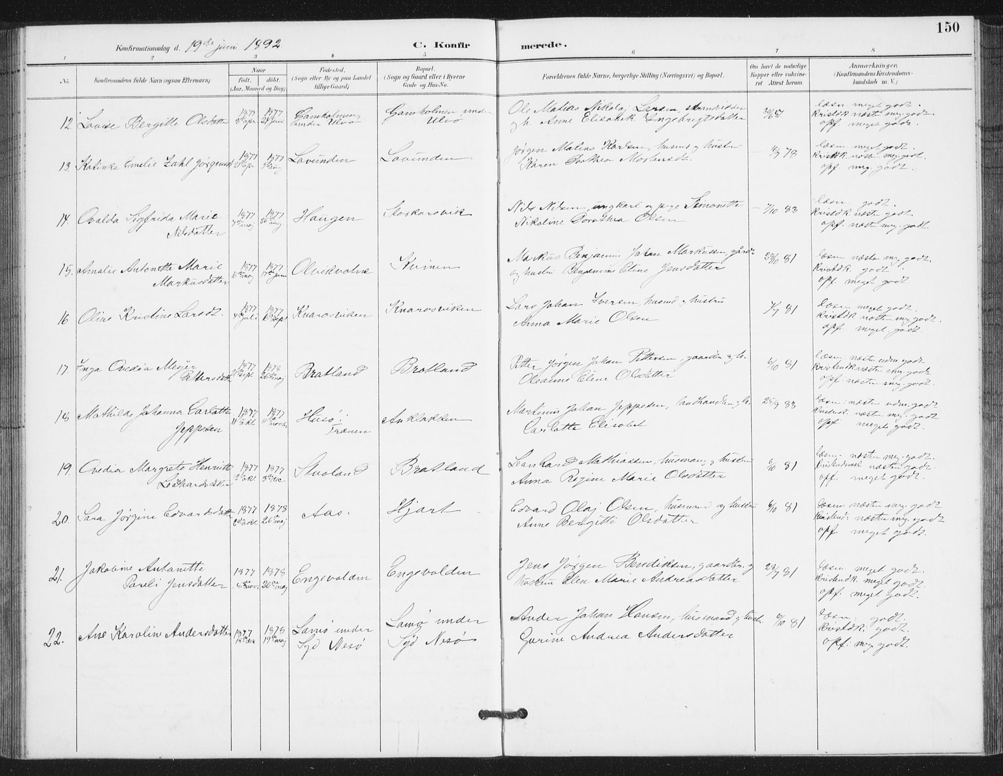 Ministerialprotokoller, klokkerbøker og fødselsregistre - Nordland, AV/SAT-A-1459/839/L0573: Parish register (copy) no. 839C03, 1892-1917, p. 150