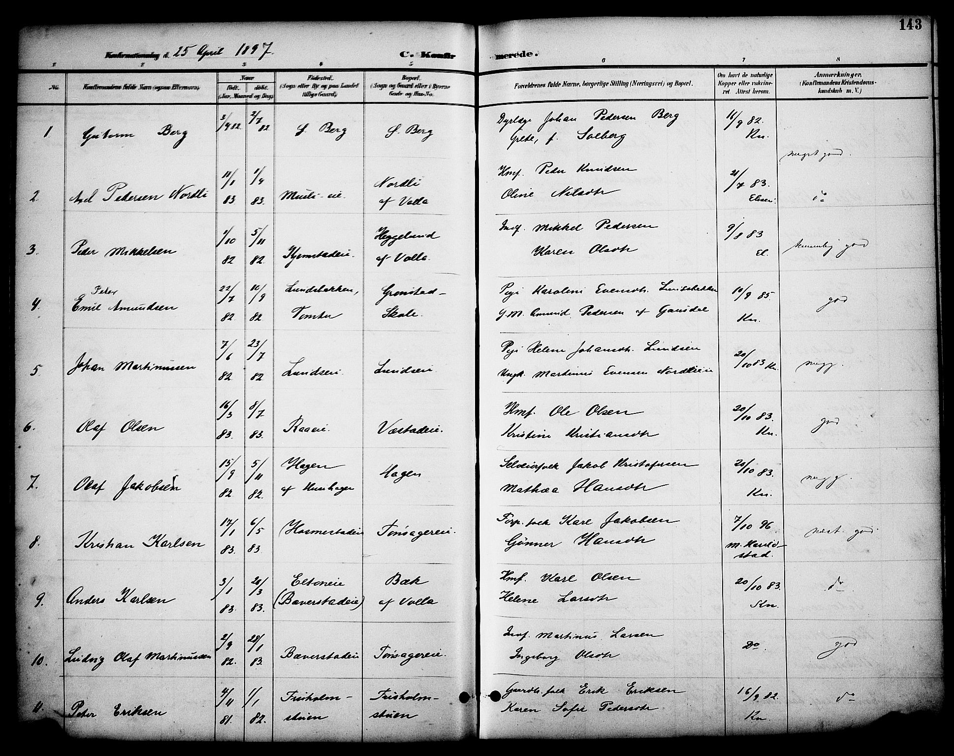 Stange prestekontor, SAH/PREST-002/K/L0020: Parish register (official) no. 20, 1894-1905, p. 143