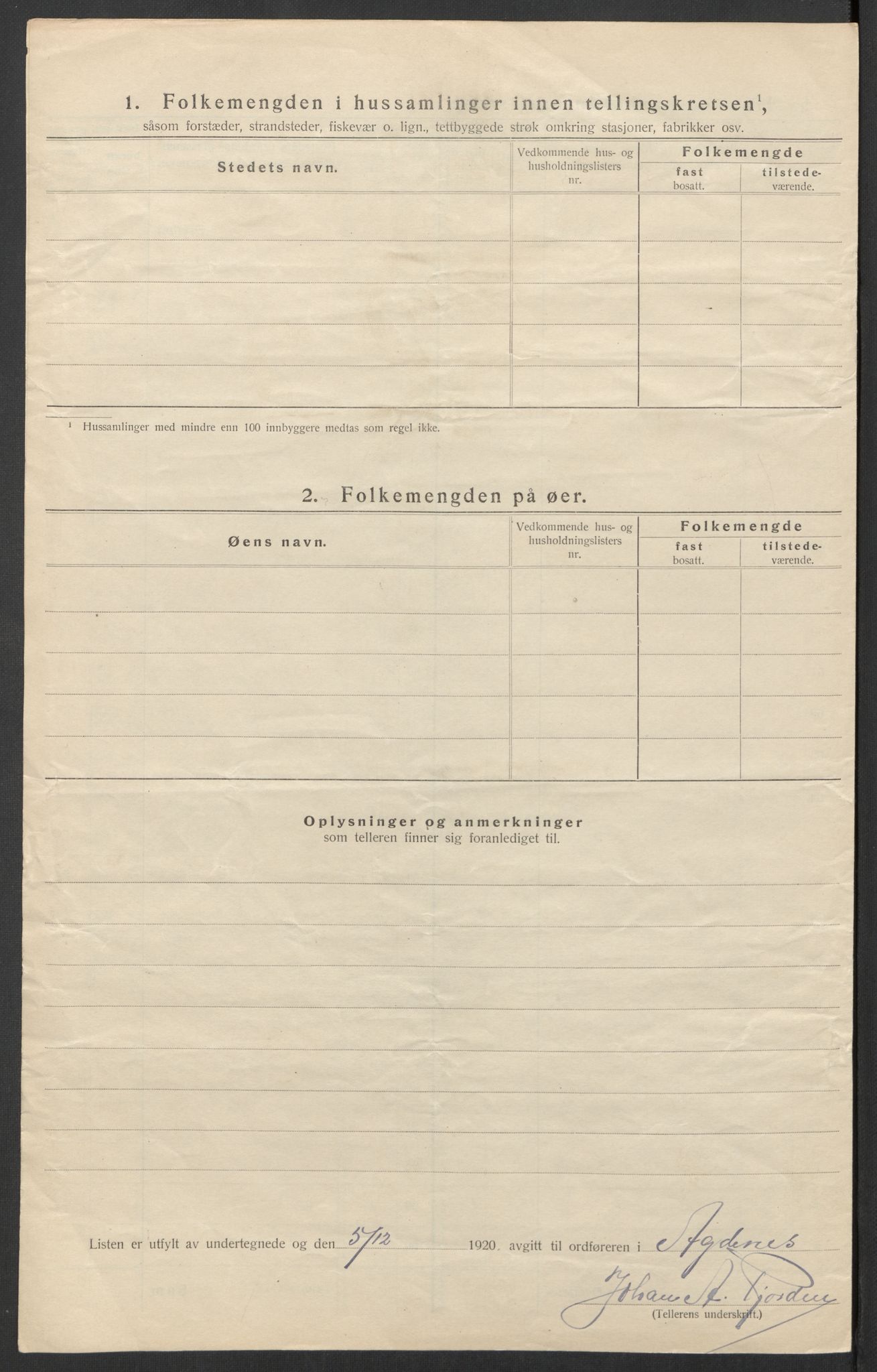 SAT, 1920 census for Agdenes, 1920, p. 17