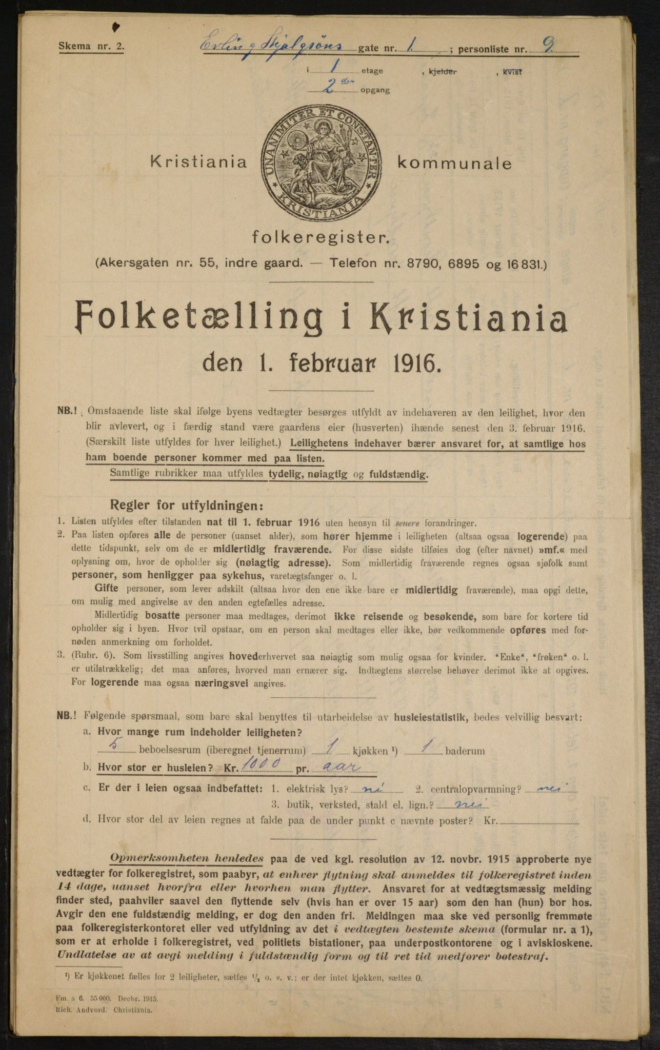 OBA, Municipal Census 1916 for Kristiania, 1916, p. 22407