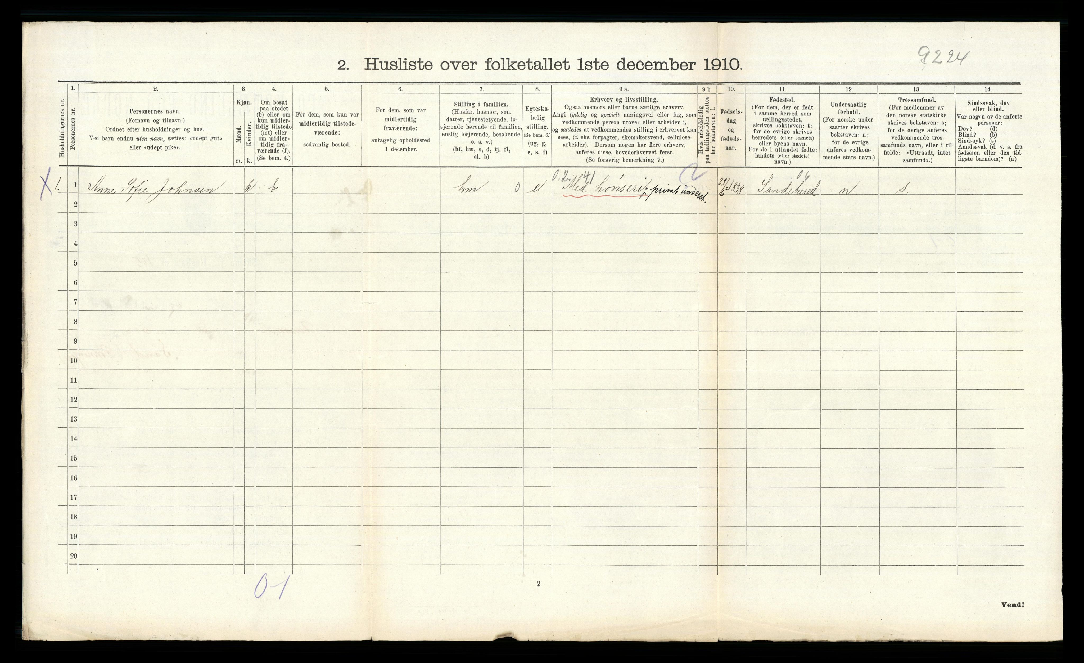 RA, 1910 census for Stokke, 1910, p. 895