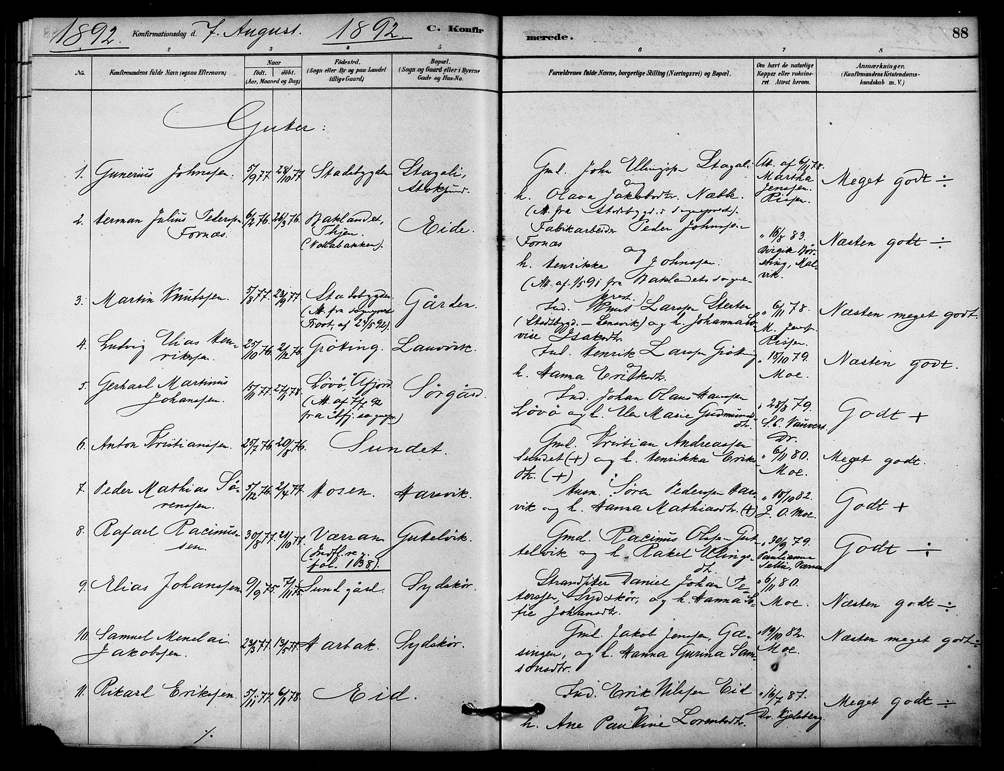 Ministerialprotokoller, klokkerbøker og fødselsregistre - Sør-Trøndelag, SAT/A-1456/656/L0692: Parish register (official) no. 656A01, 1879-1893, p. 88