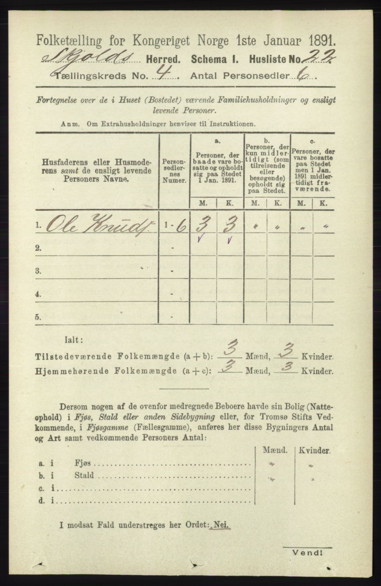 RA, 1891 census for 1154 Skjold, 1891, p. 532
