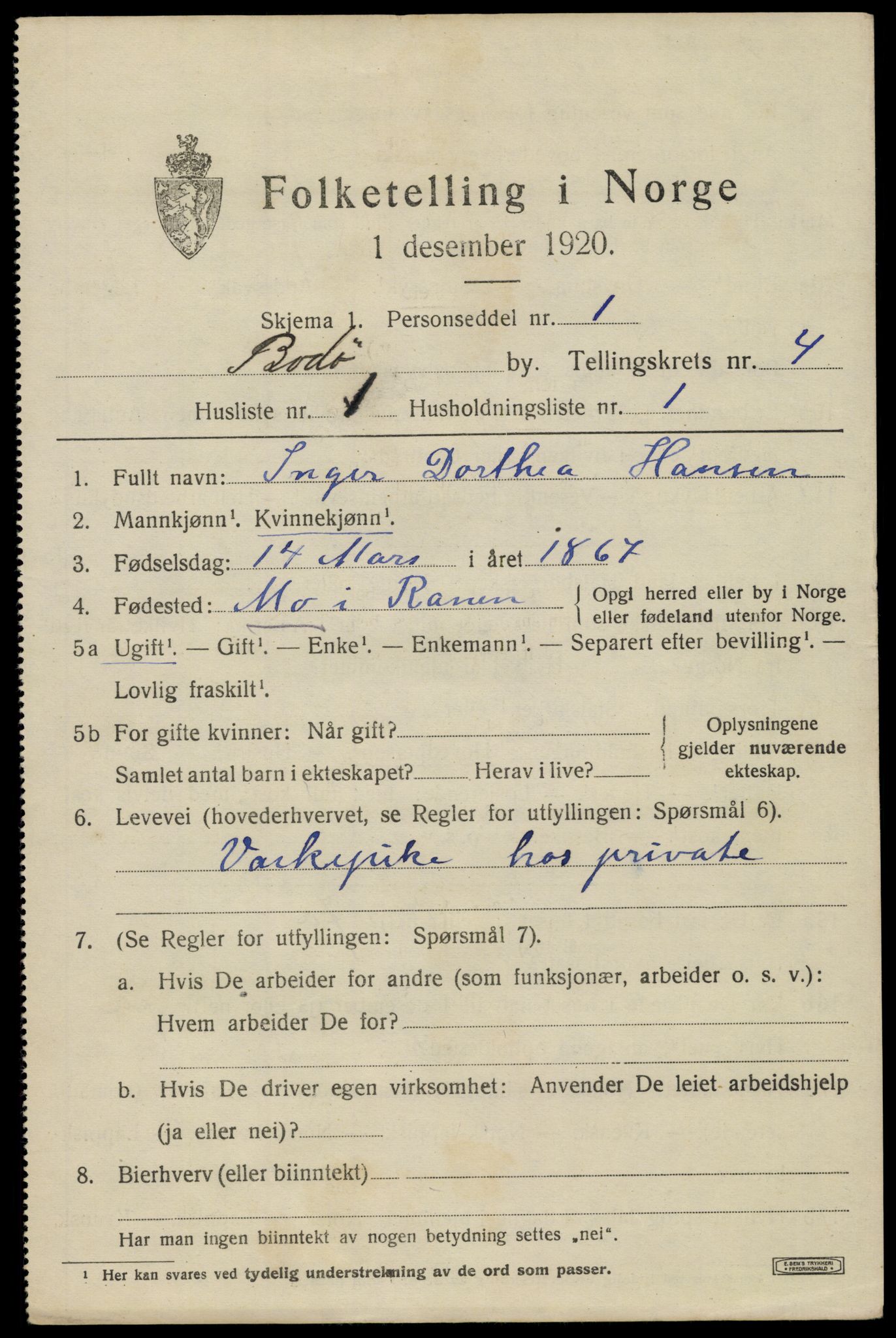 SAT, 1920 census for Bodø, 1920, p. 6997