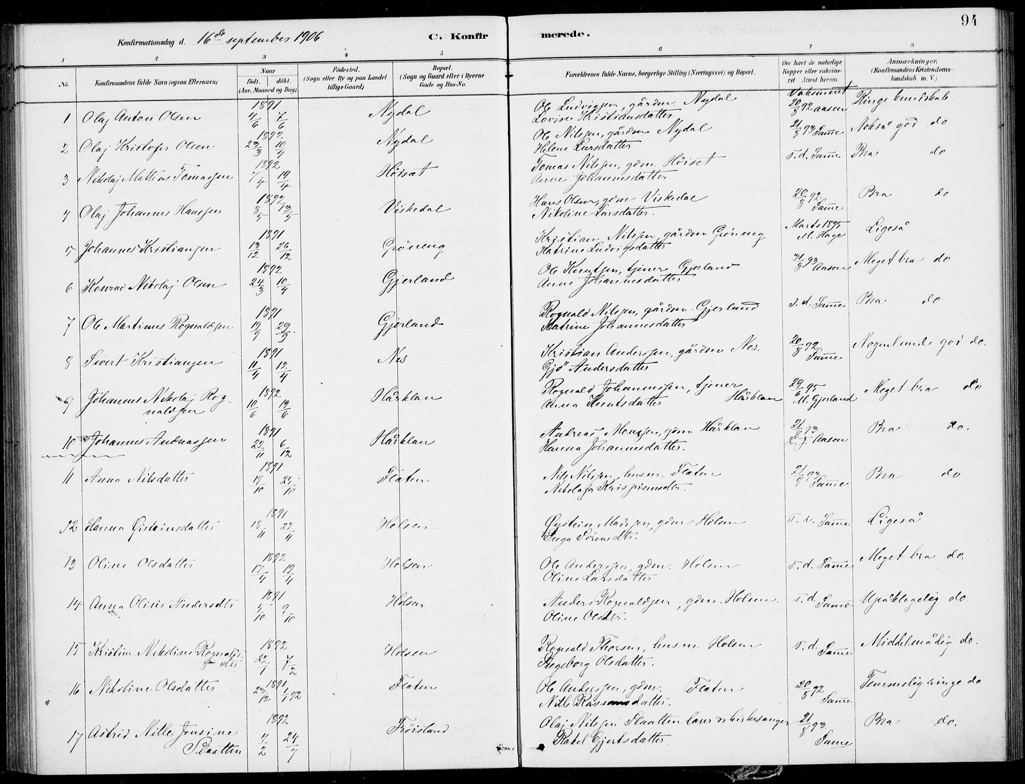 Førde sokneprestembete, SAB/A-79901/H/Haa/Haac/L0001: Parish register (official) no. C  1, 1881-1920, p. 94