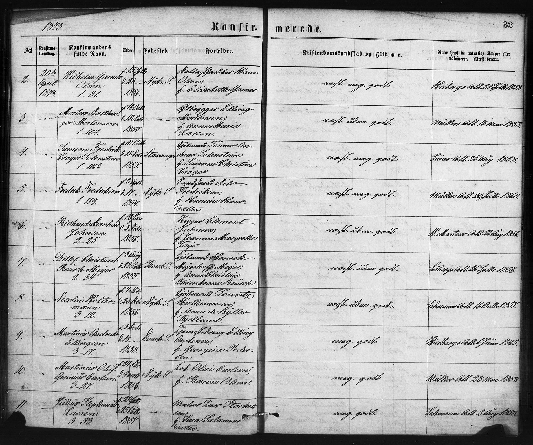 Nykirken Sokneprestembete, SAB/A-77101/H/Haa/L0025: Parish register (official) no. C 4, 1870-1886, p. 32